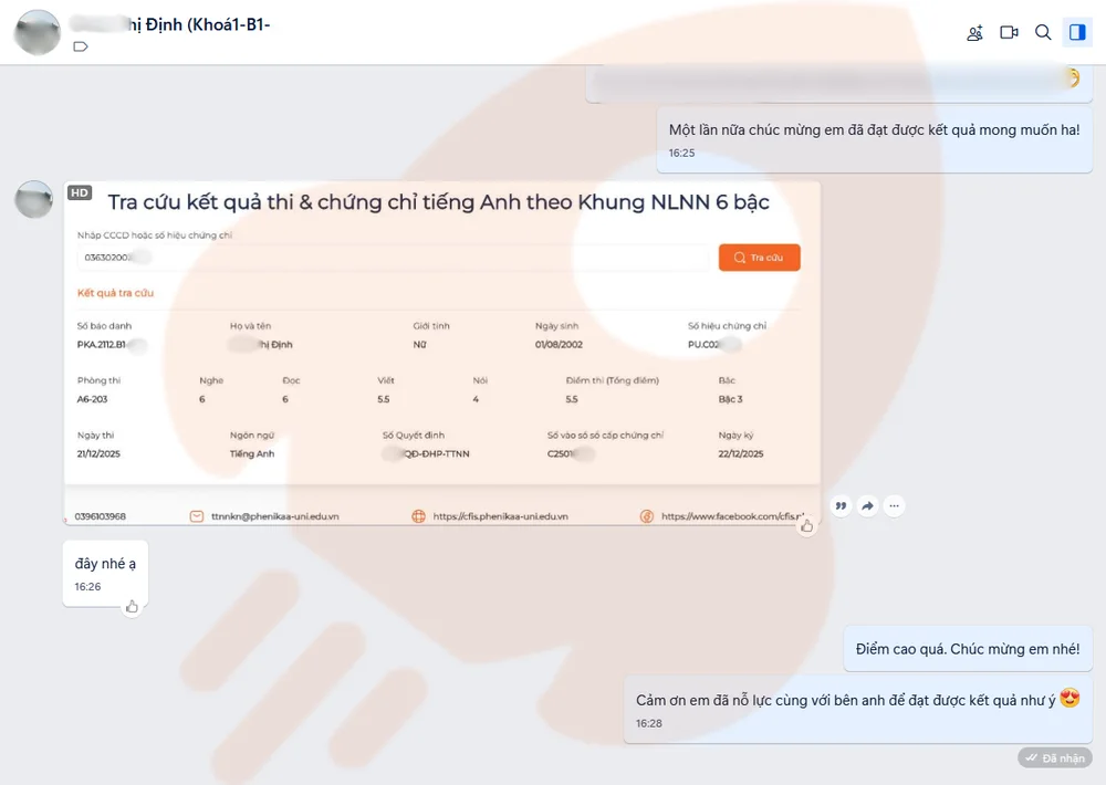 Phản hồi học viên VSTEP B1