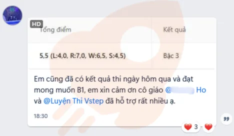 Phản hồi học viên VSTEP B1
