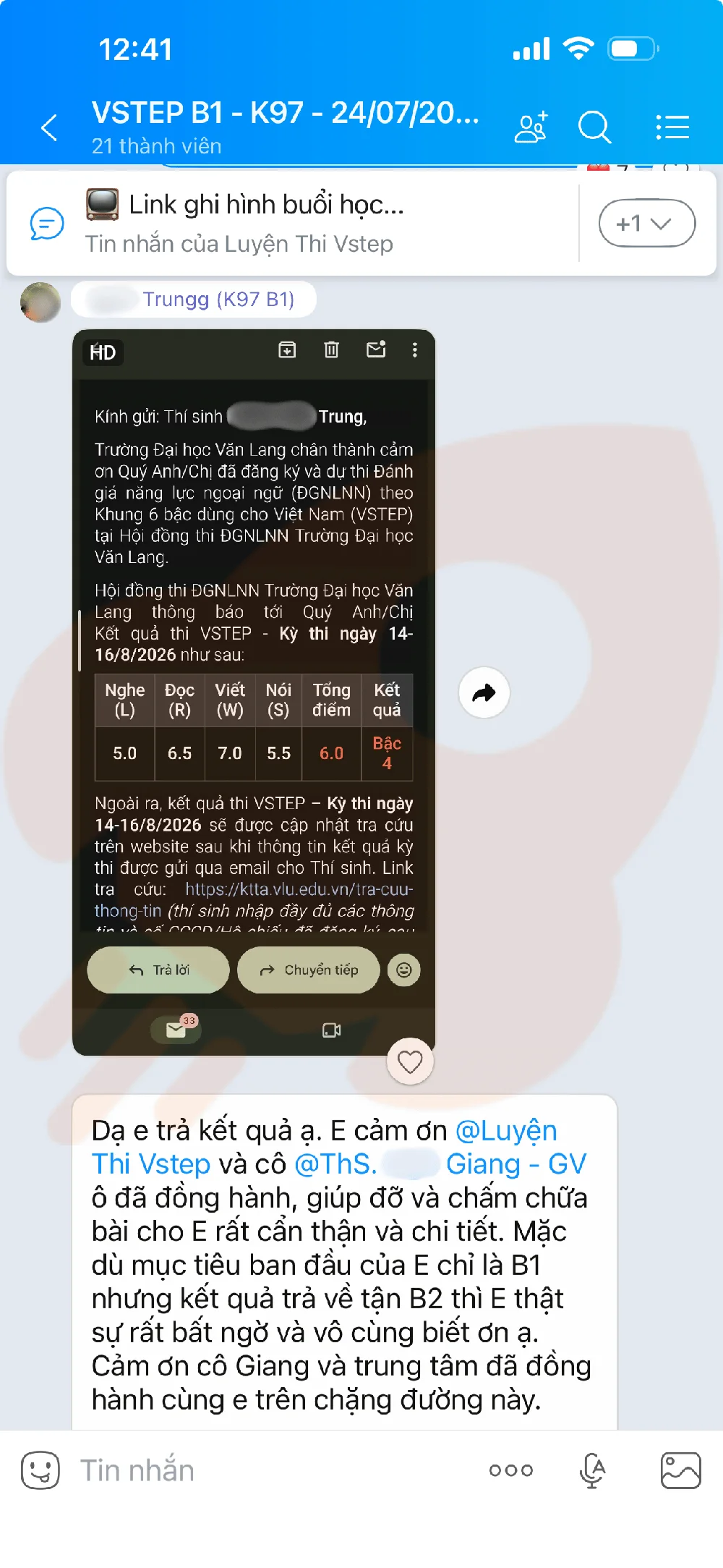 Phản hồi học viên VSTEP B1