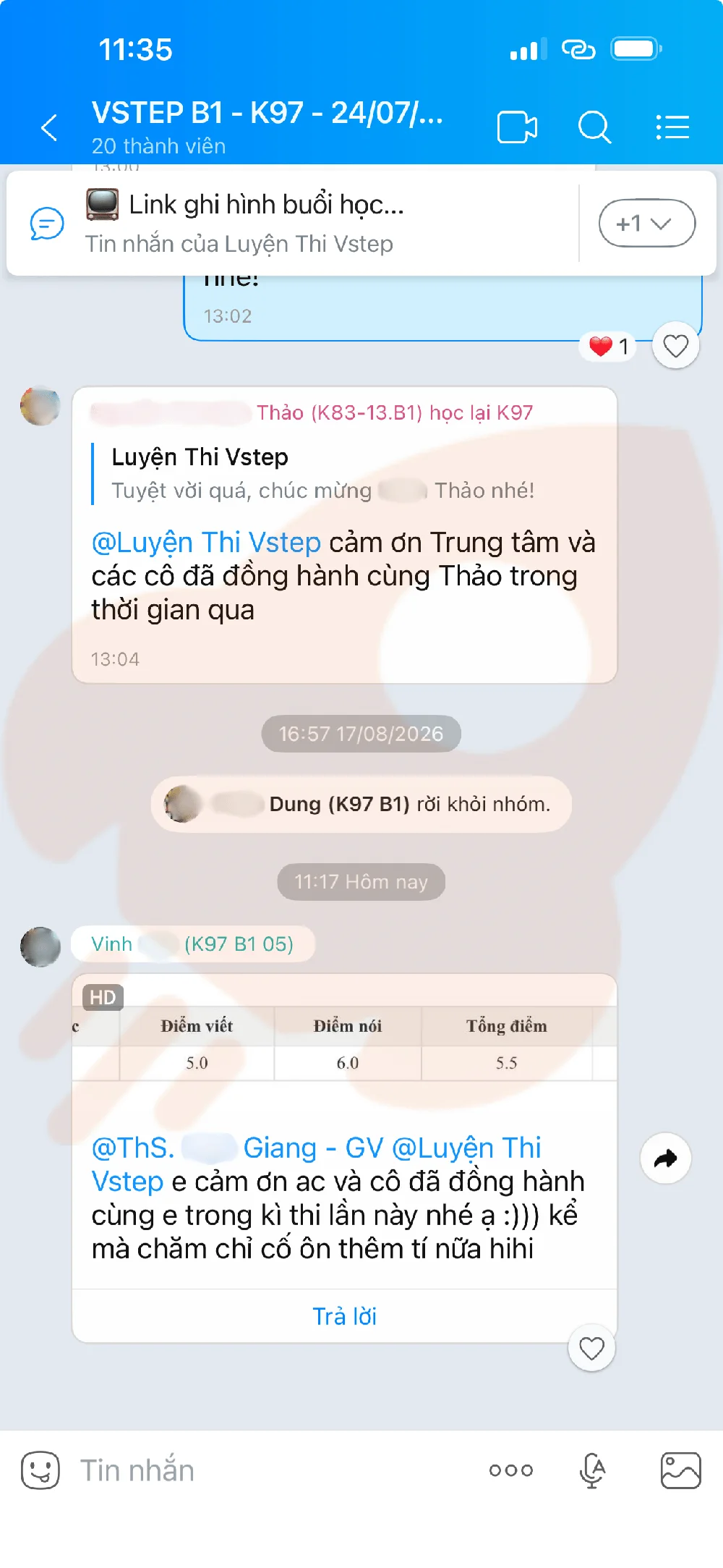 Phản hồi học viên VSTEP B1