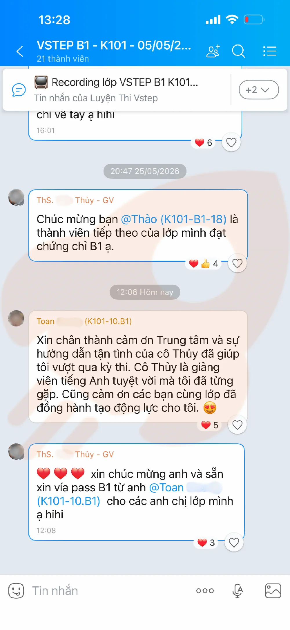 Phản hồi học viên VSTEP B1
