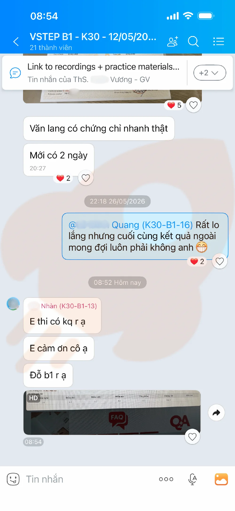 Phản hồi học viên VSTEP B1