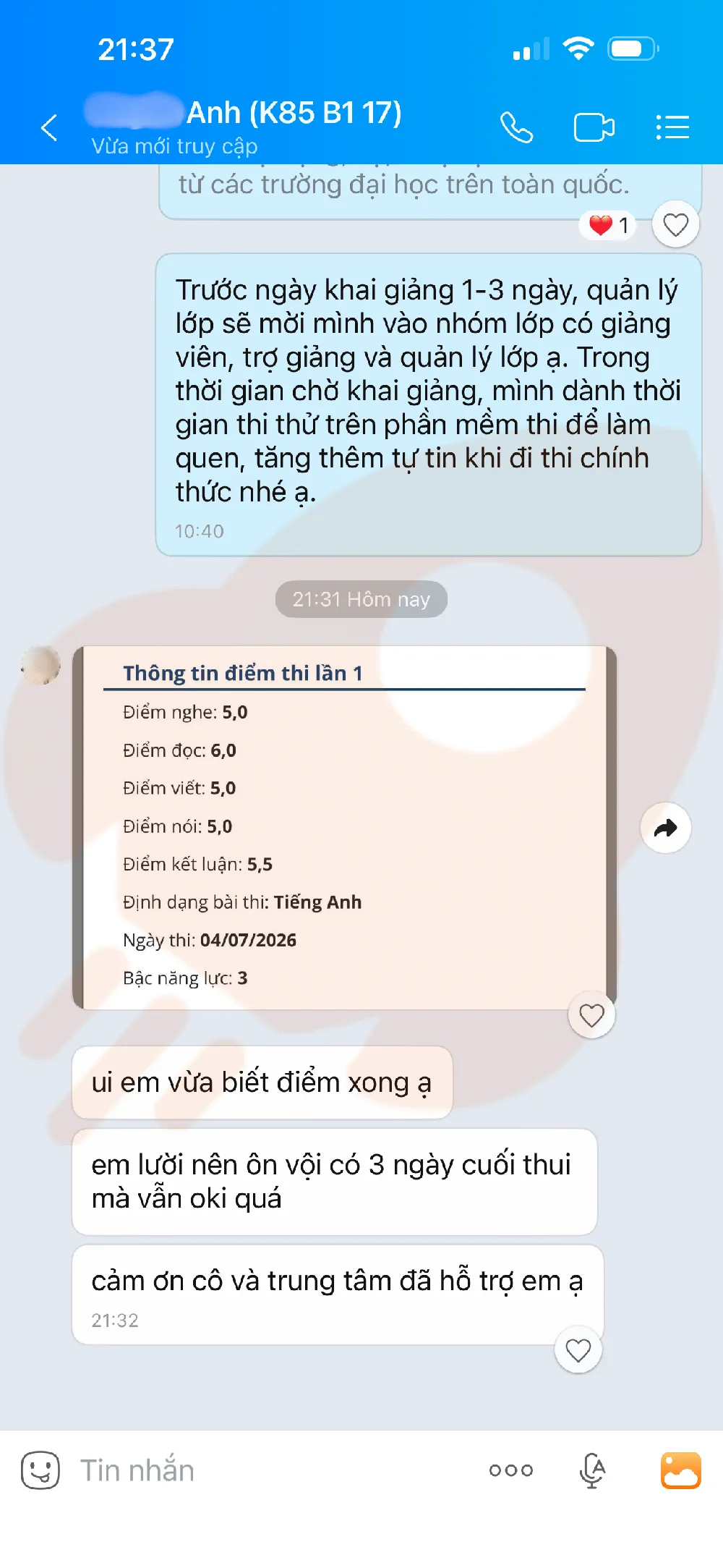Phản hồi học viên VSTEP B1