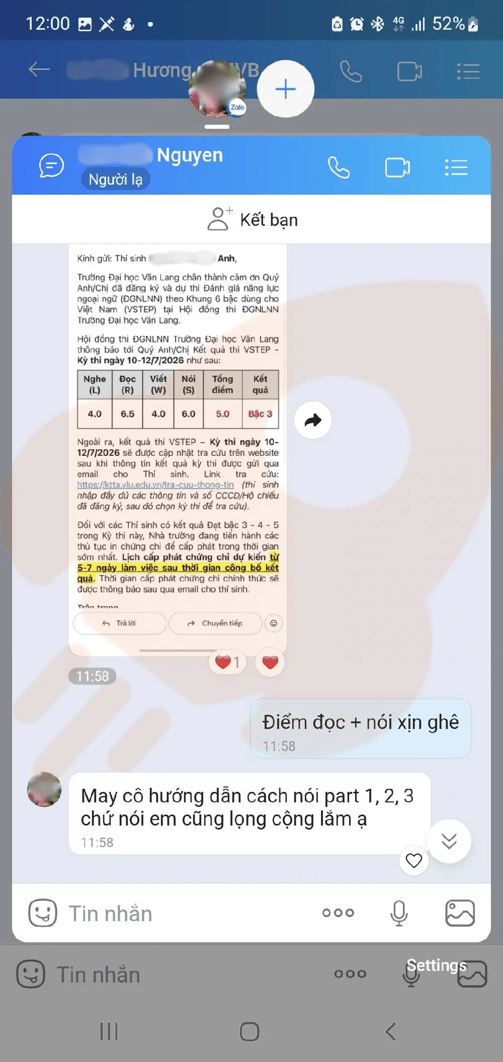 Phản hồi học viên VSTEP B1
