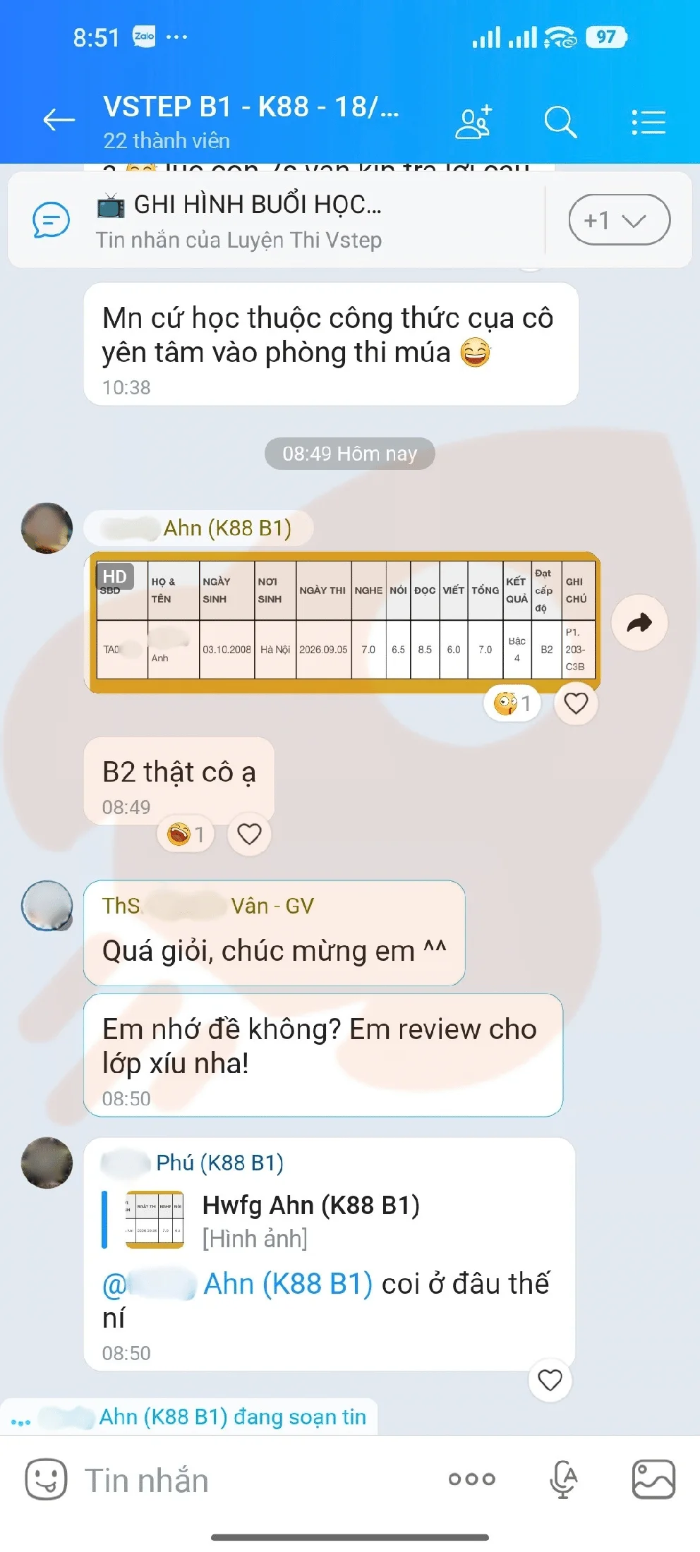 Phản hồi học viên VSTEP B1