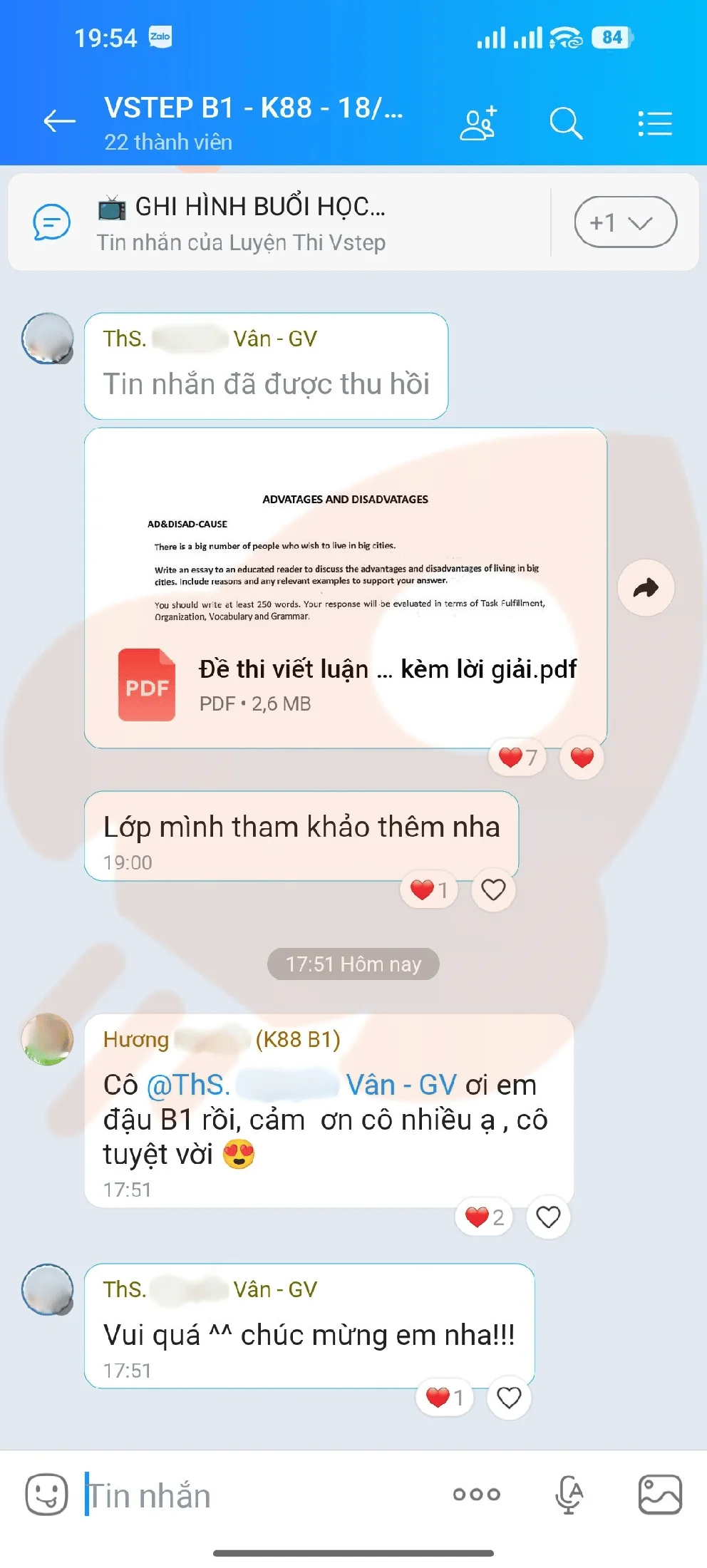 Phản hồi học viên VSTEP B1