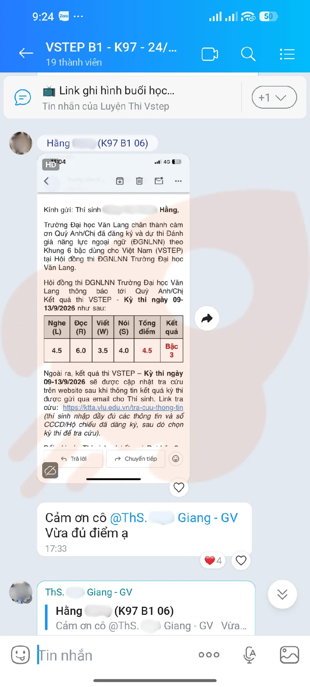 Phản hồi học viên VSTEP B1