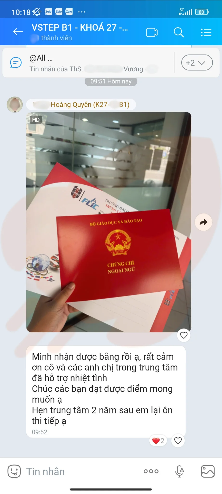 Phản hồi học viên VSTEP B1