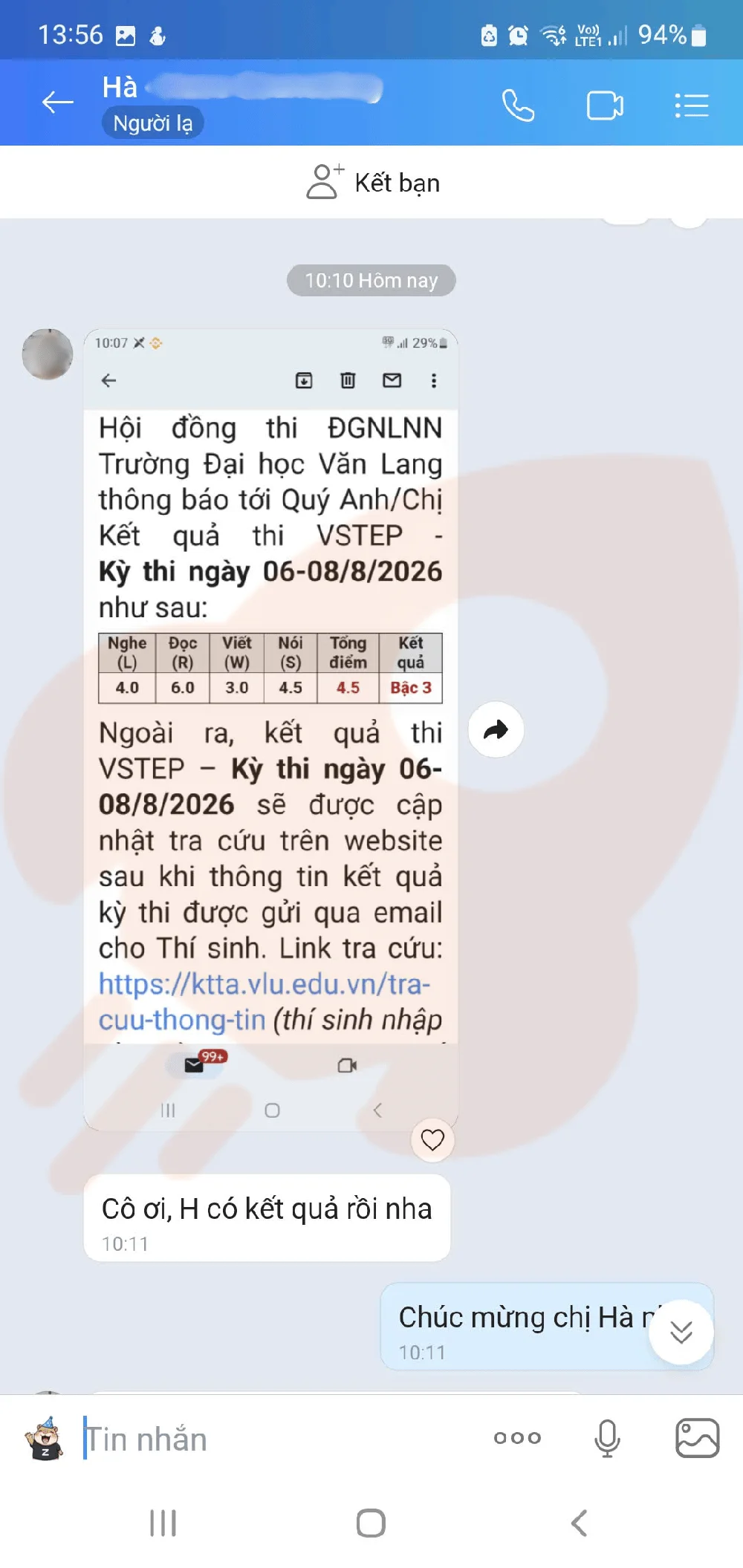 Phản hồi học viên VSTEP B1