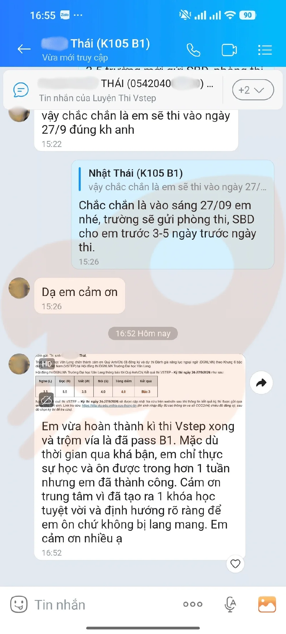 Phản hồi học viên VSTEP B1