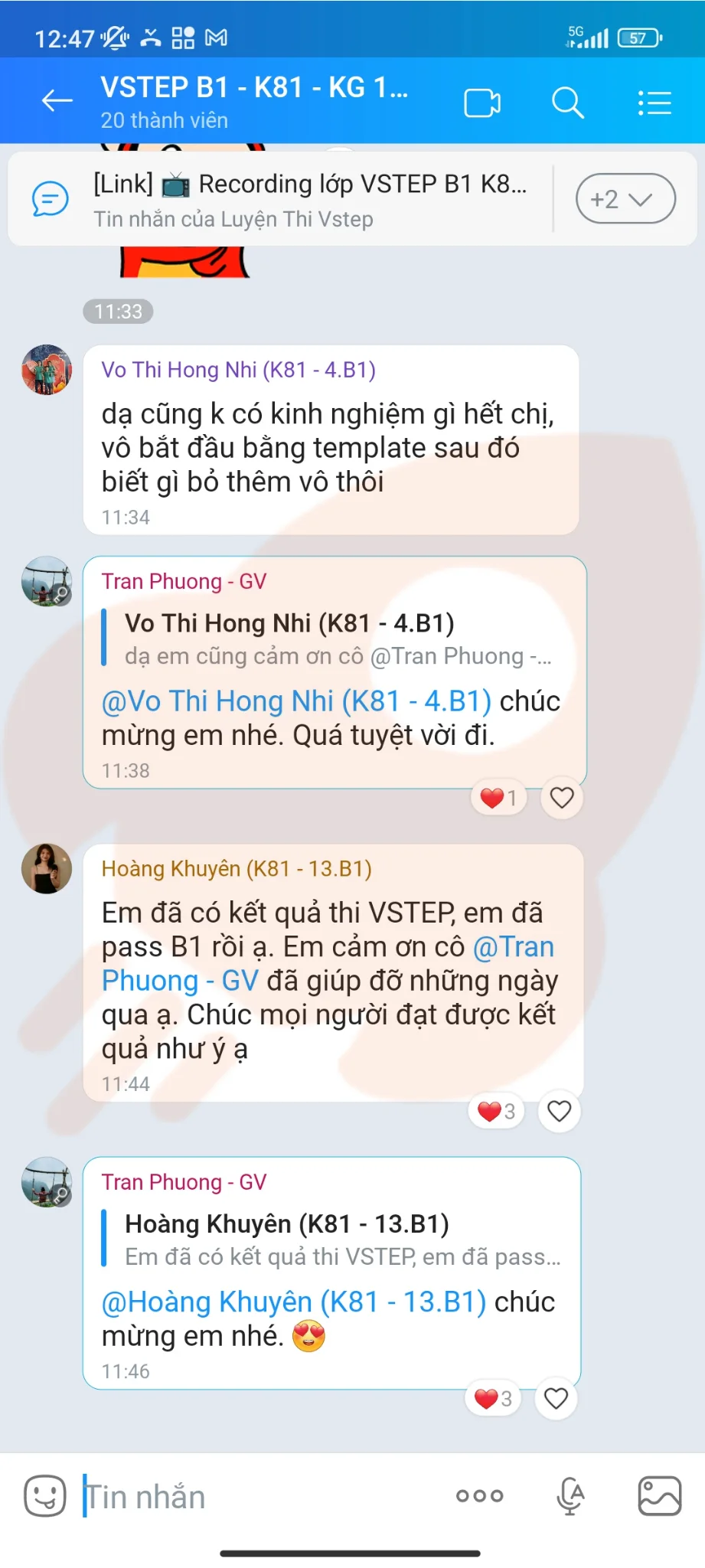 Phản hồi học viên VSTEP B1