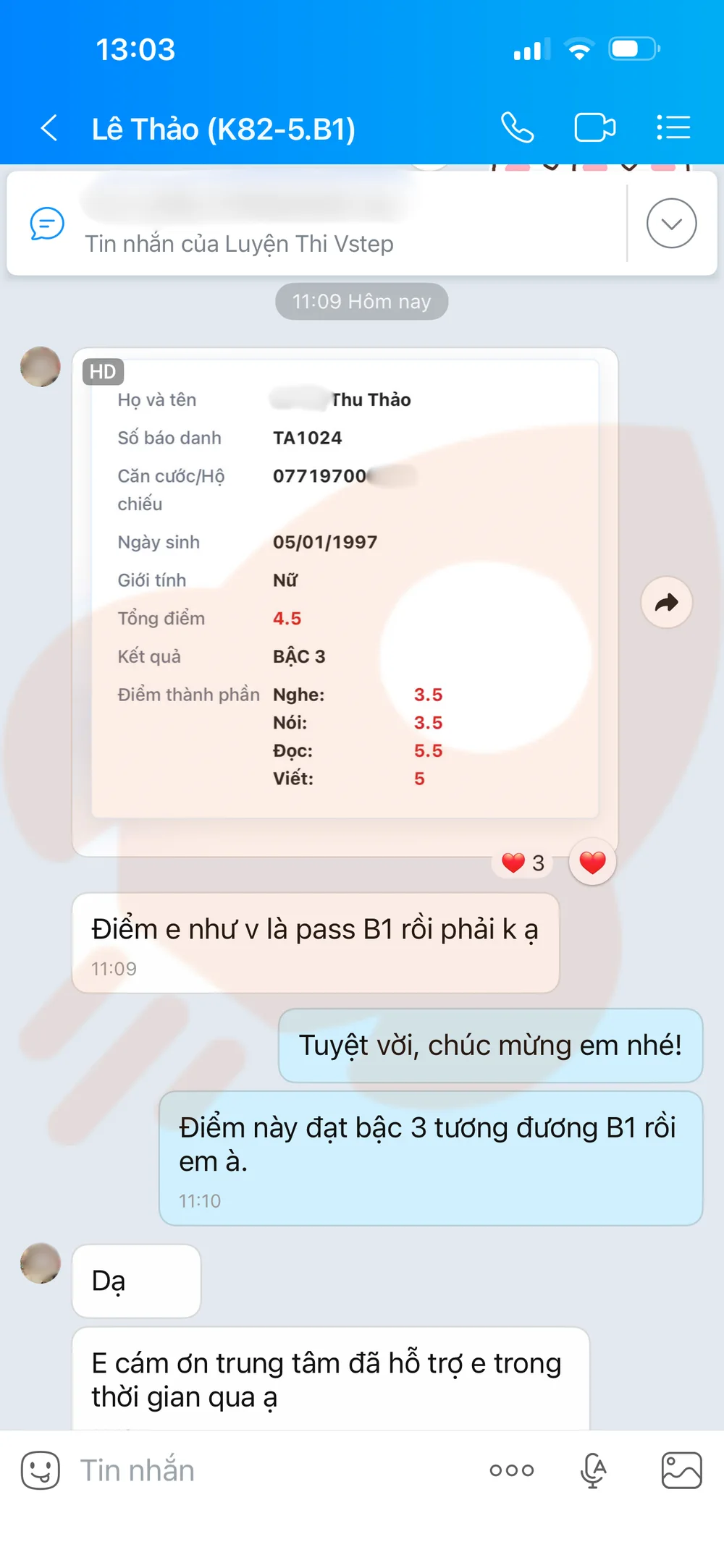 Phản hồi học viên VSTEP B1
