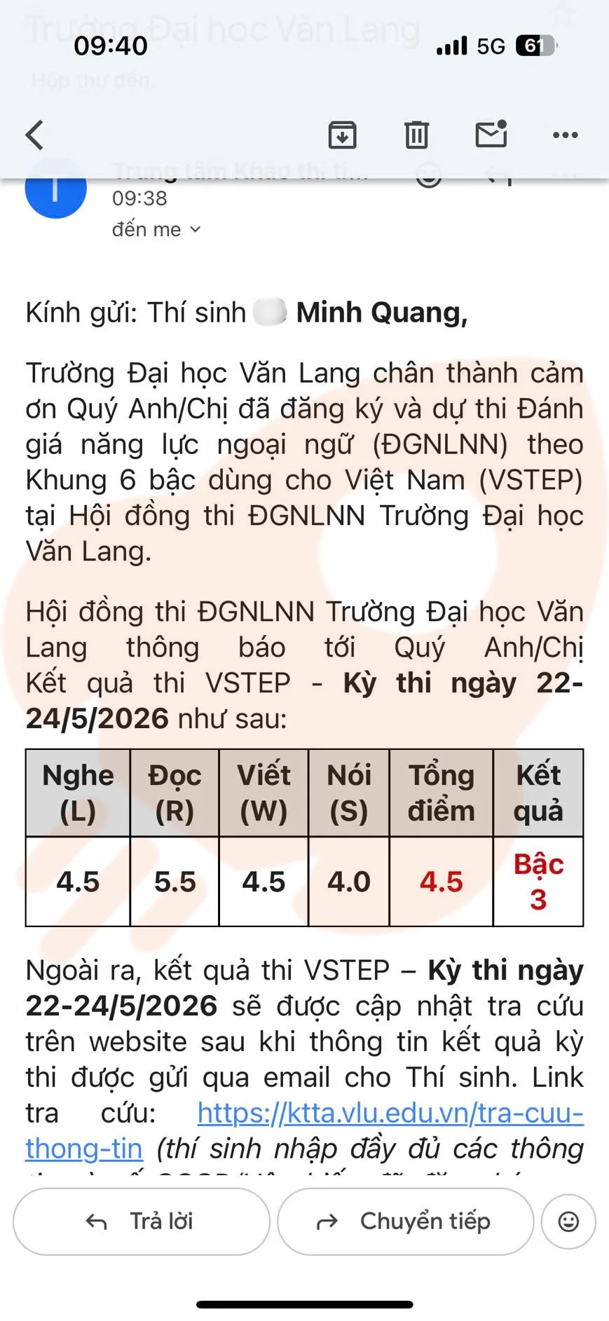 Phản hồi học viên VSTEP B1