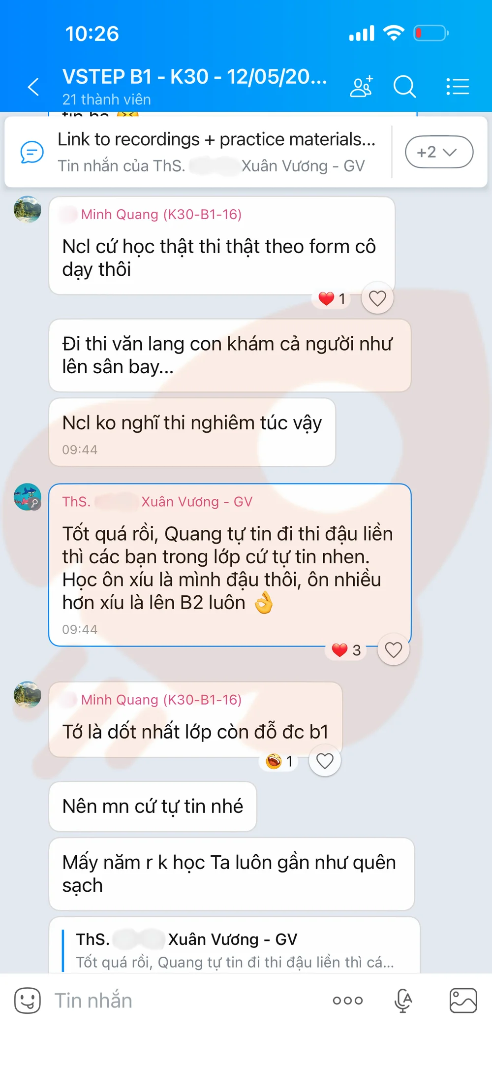 Phản hồi học viên VSTEP B1