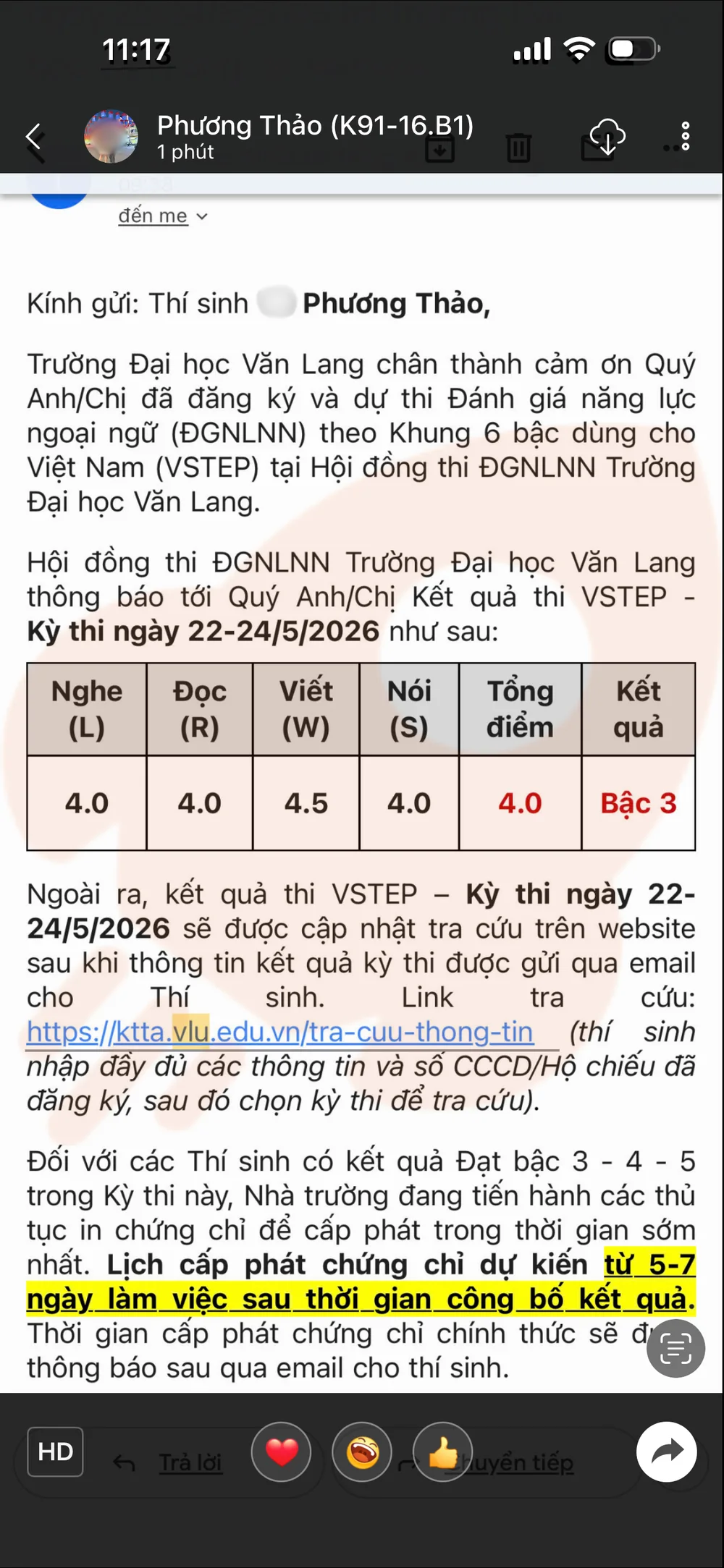 Phản hồi học viên VSTEP B1