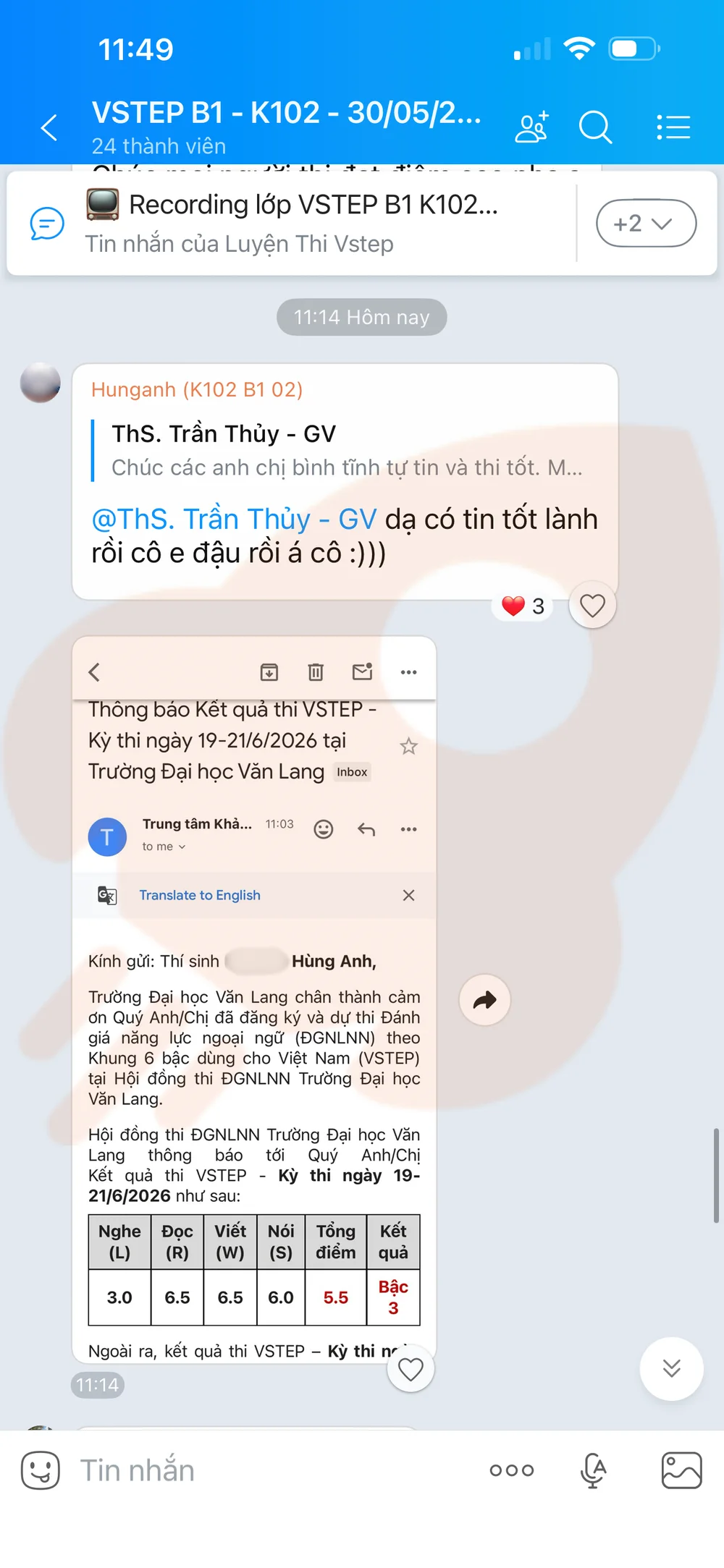 Phản hồi học viên VSTEP B1