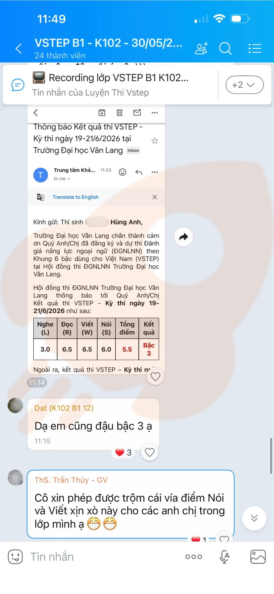 Phản hồi học viên VSTEP B1