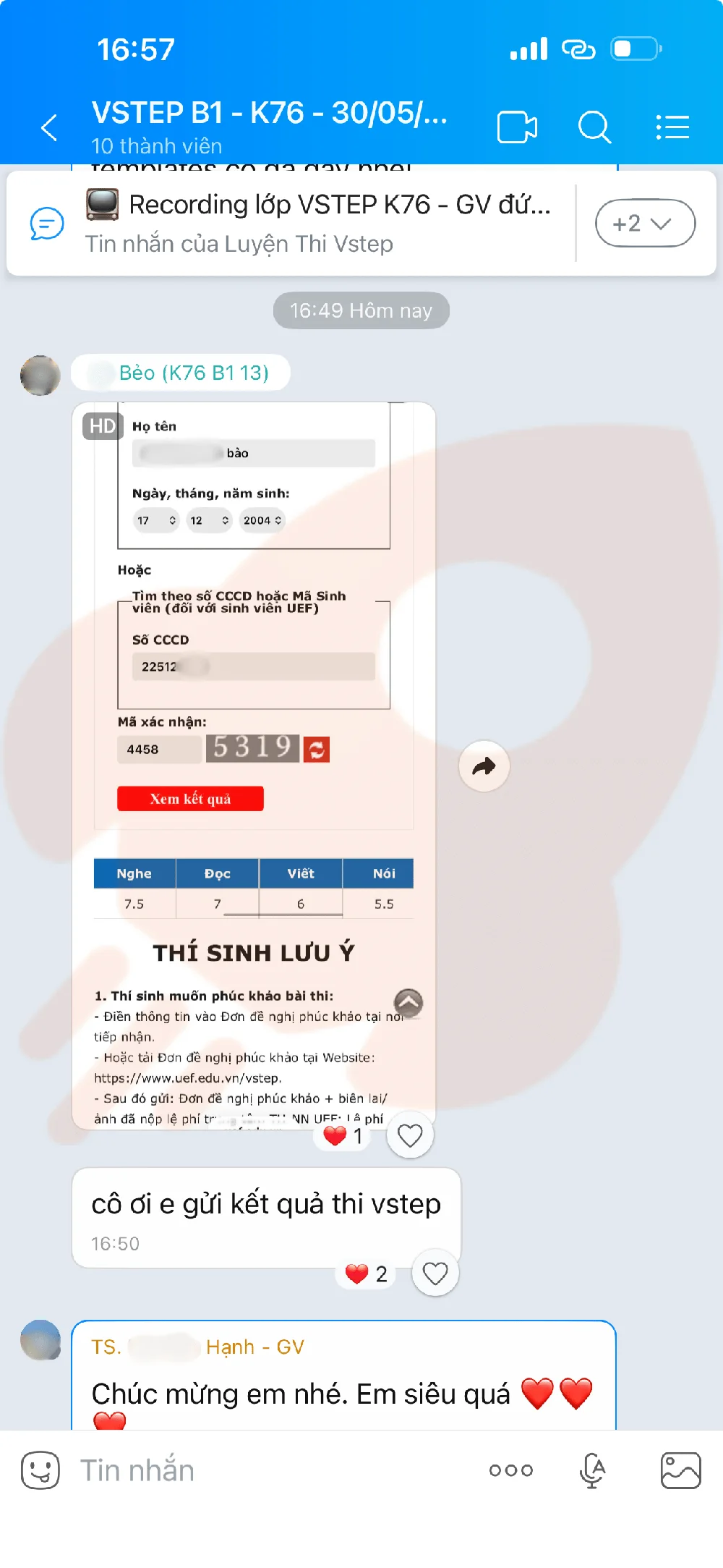 Phản hồi học viên VSTEP B1