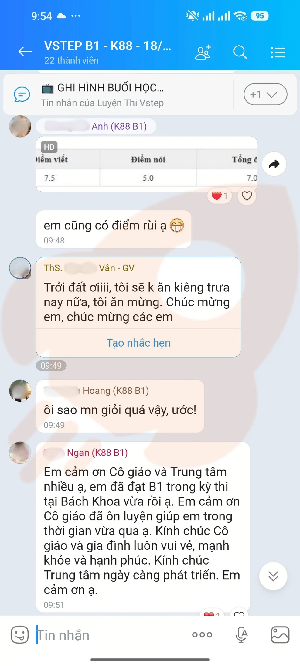 Phản hồi học viên VSTEP B1