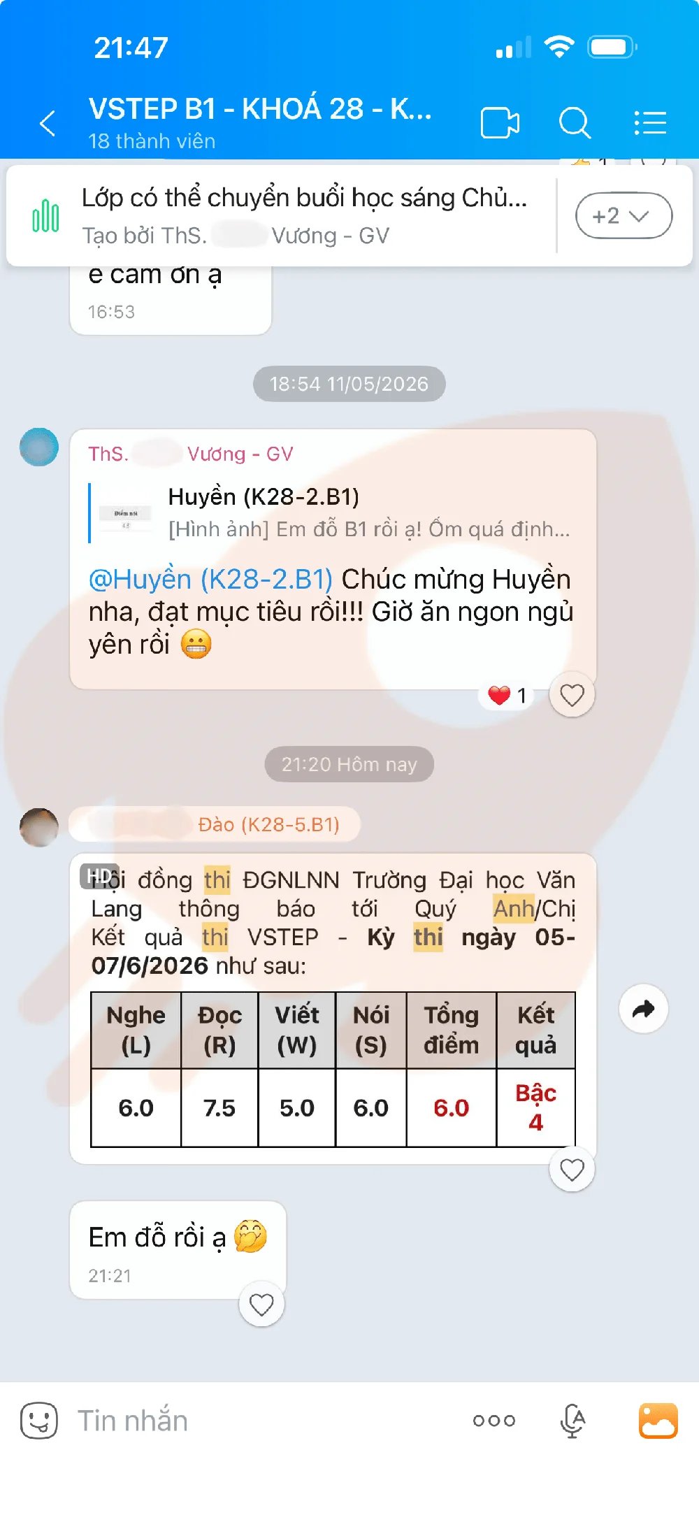 Phản hồi học viên VSTEP B1
