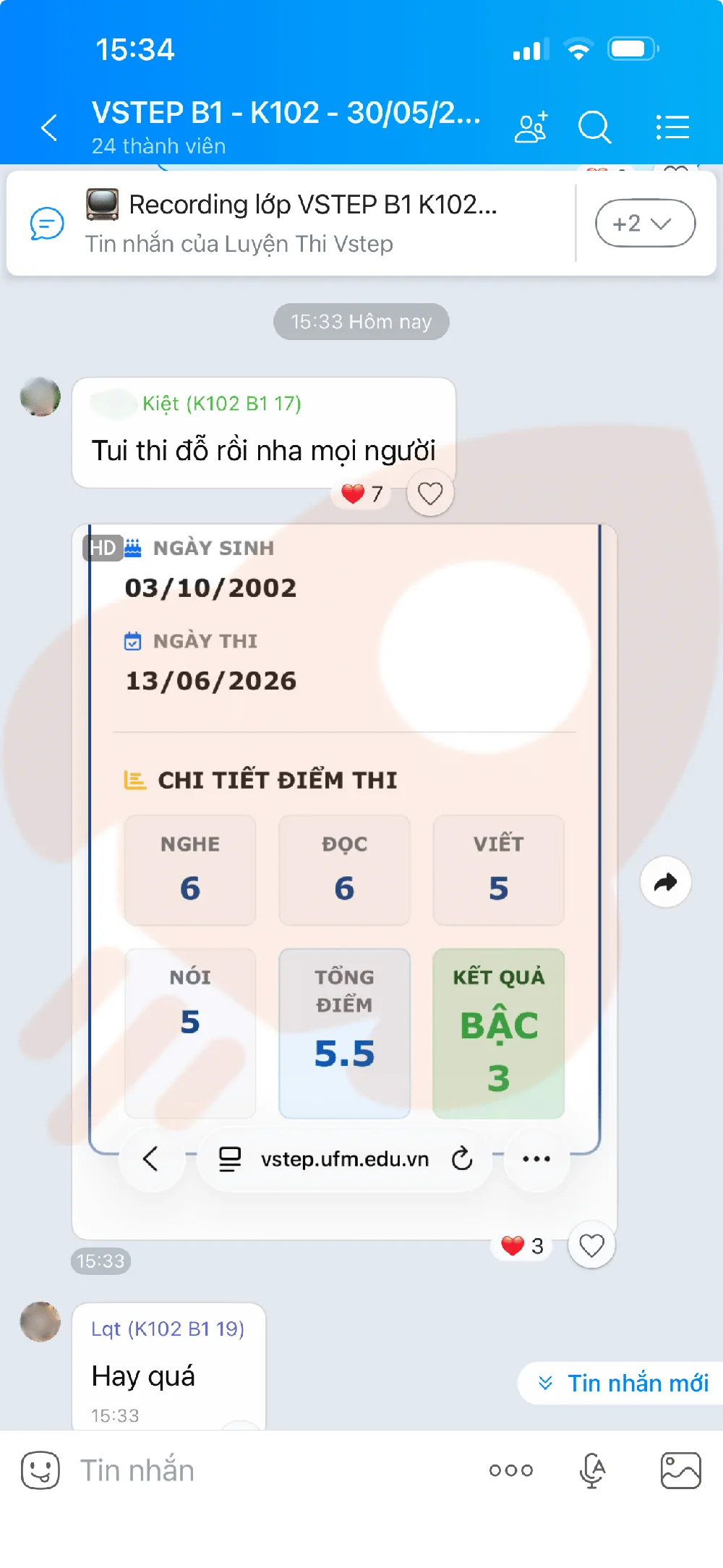 Phản hồi học viên VSTEP B1