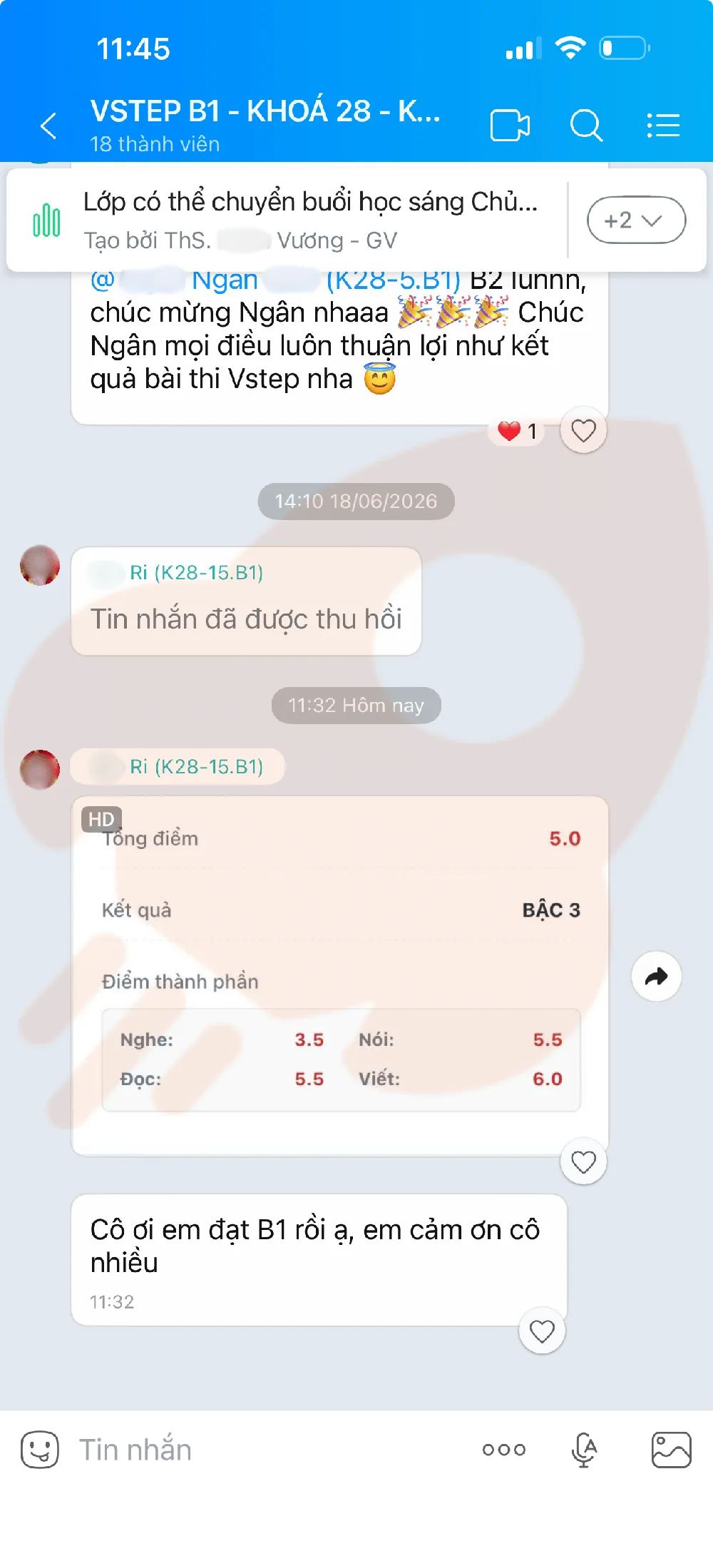 Phản hồi học viên VSTEP B1
