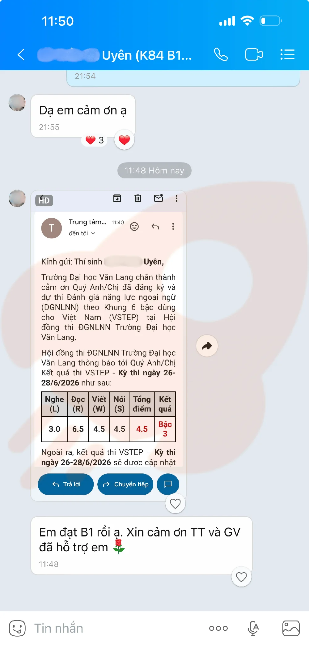 Phản hồi học viên VSTEP B1