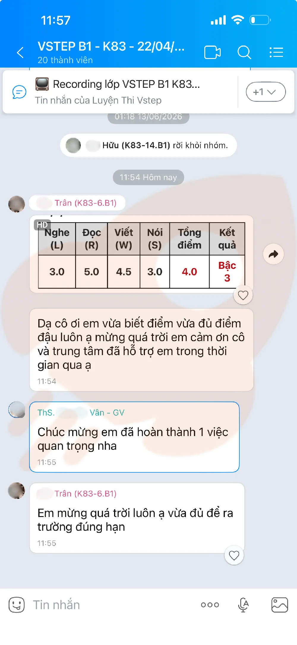 Phản hồi học viên VSTEP B1