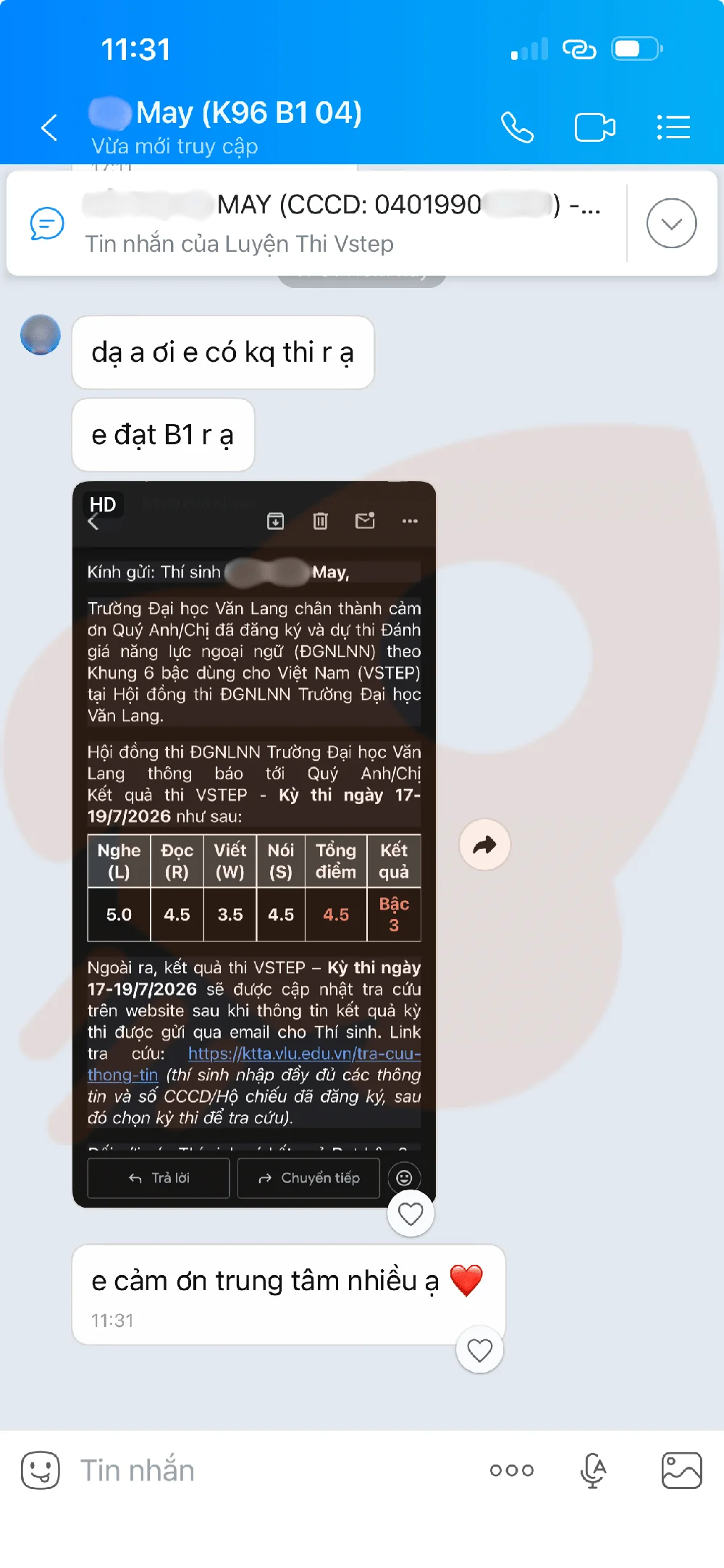 Phản hồi học viên VSTEP B1