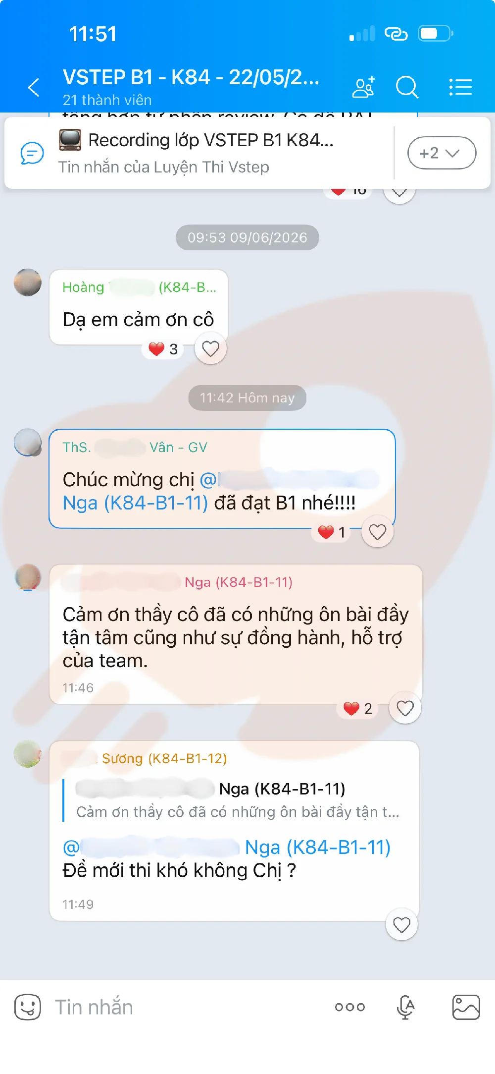 Phản hồi học viên VSTEP B1
