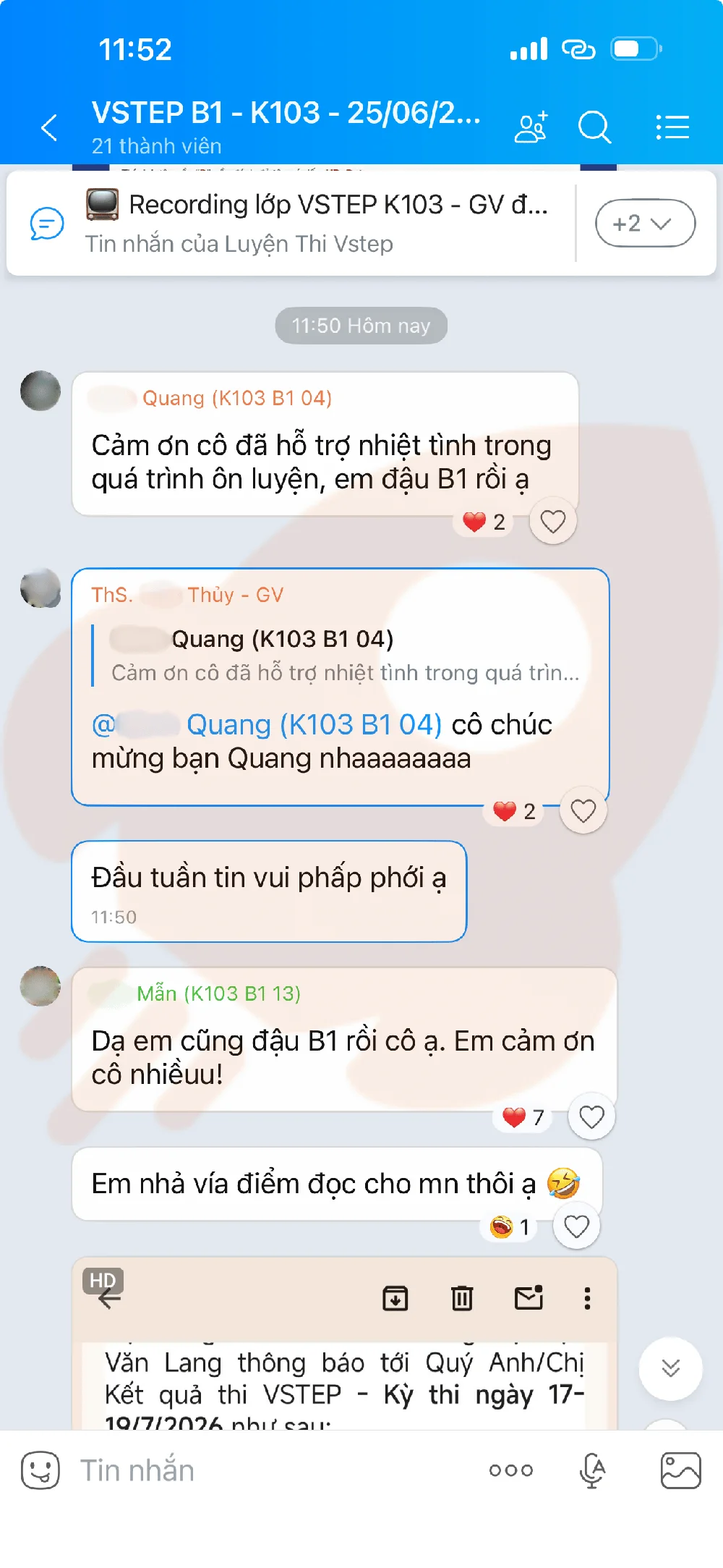 Phản hồi học viên VSTEP B1