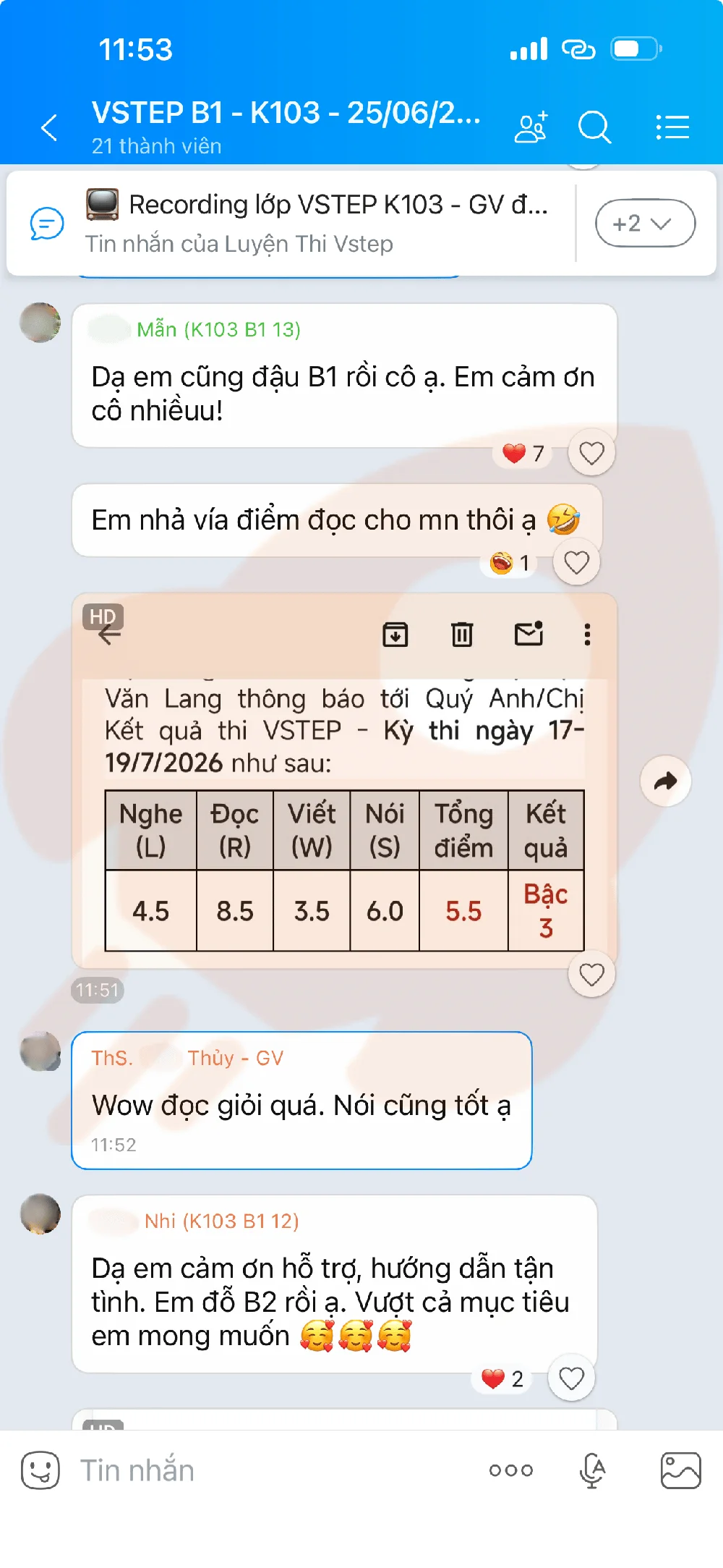 Phản hồi học viên VSTEP B1