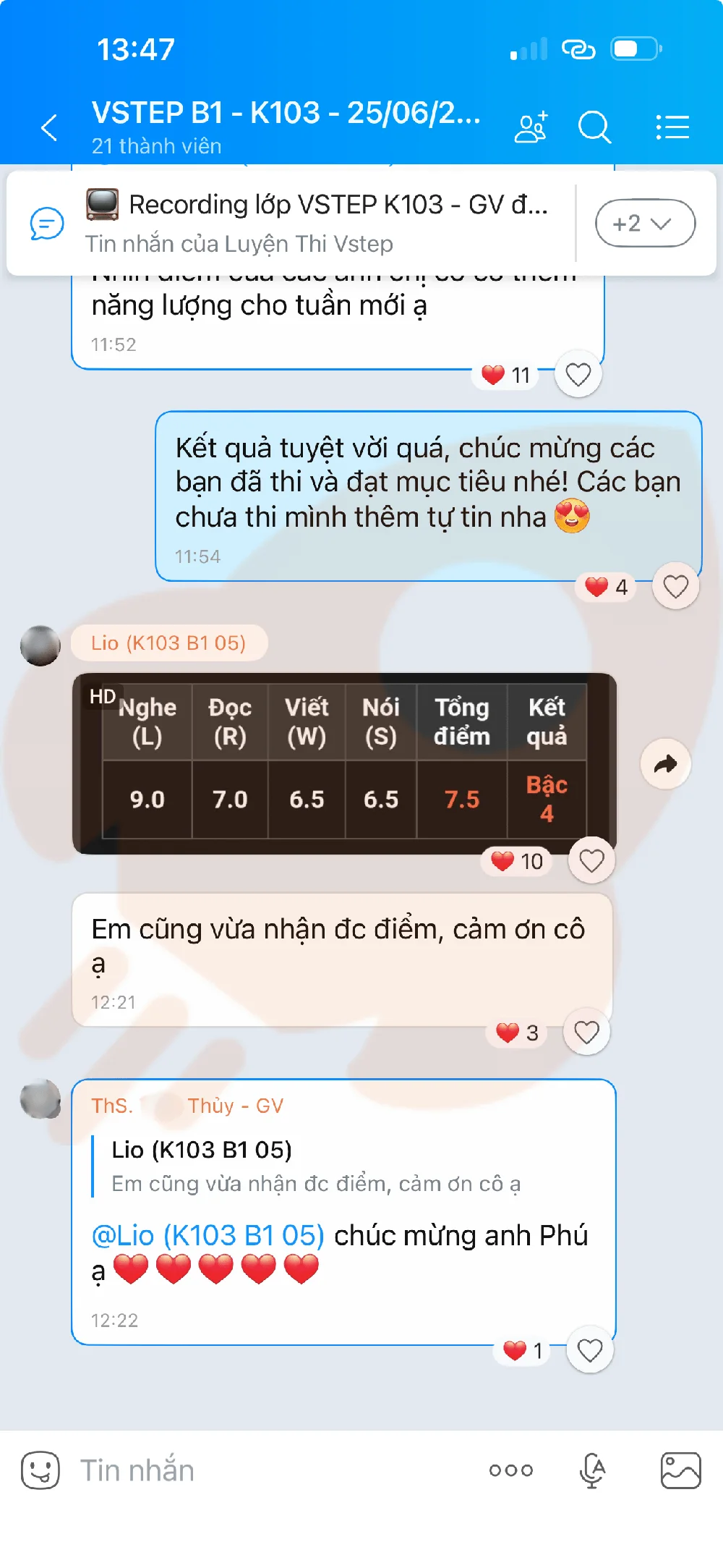 Phản hồi học viên VSTEP B1