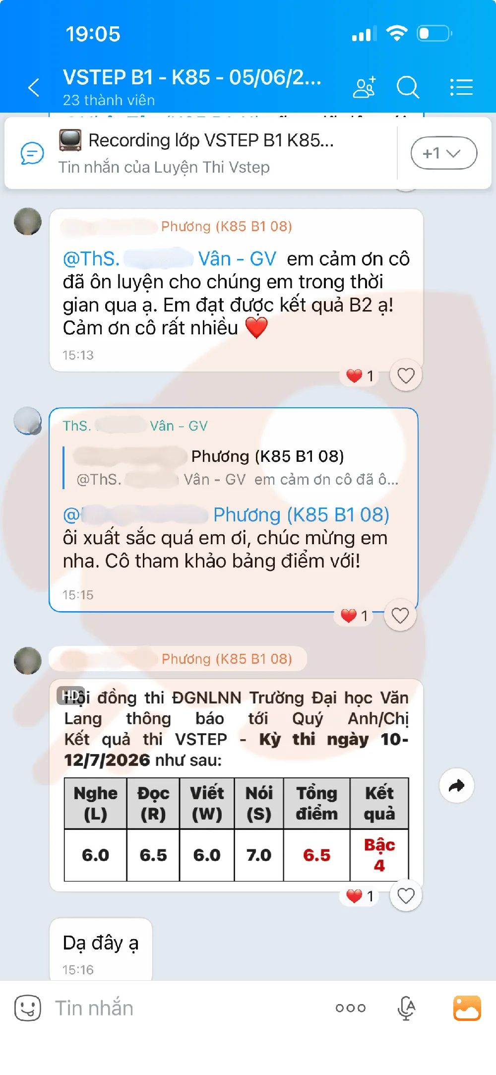 Phản hồi học viên VSTEP B1