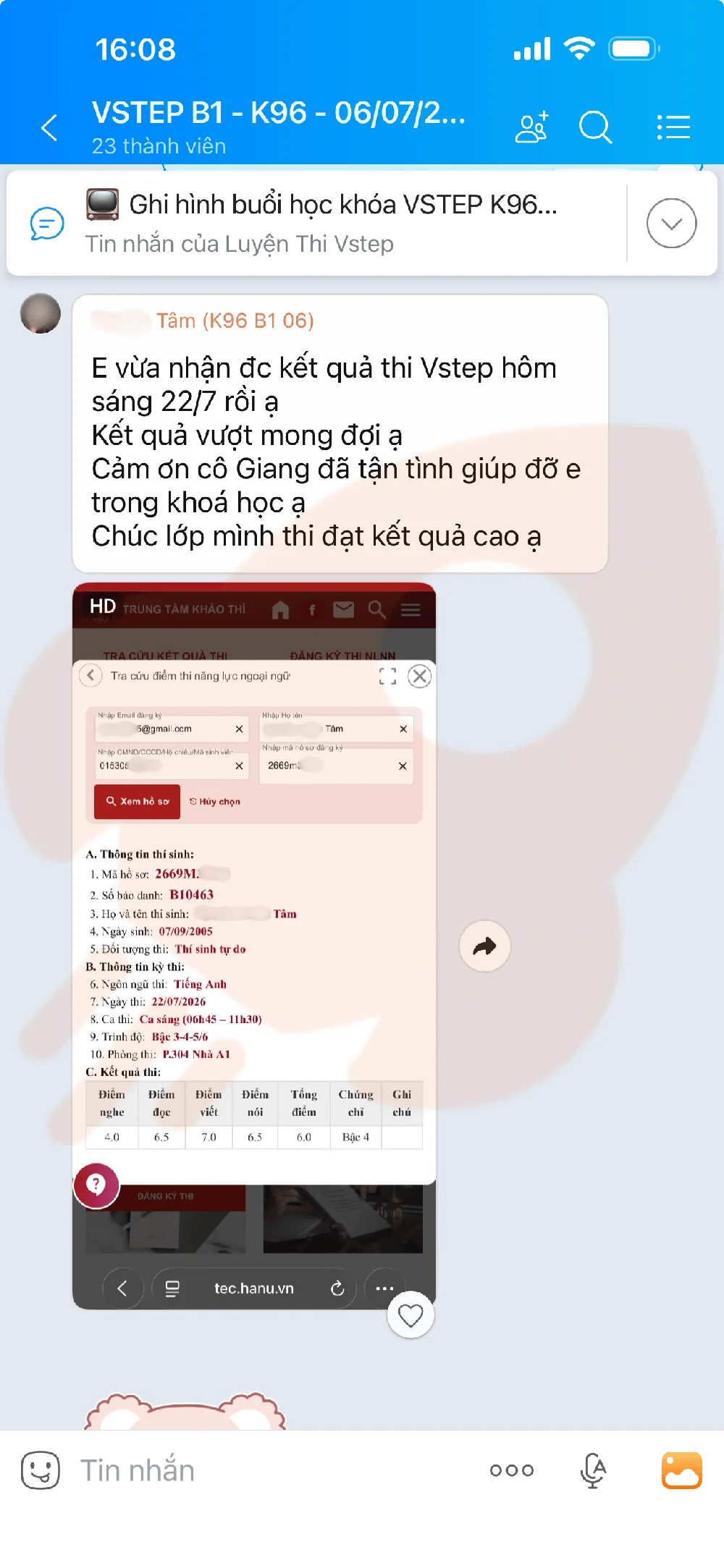 Phản hồi học viên VSTEP B1