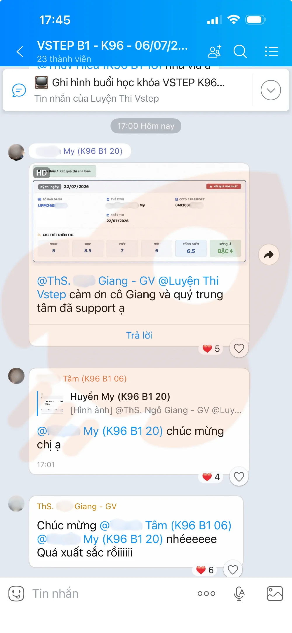 Phản hồi học viên VSTEP B1