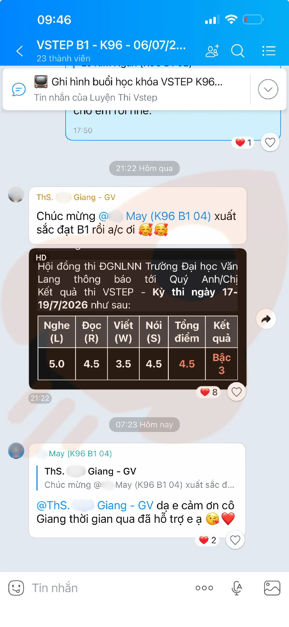 Phản hồi học viên VSTEP B1