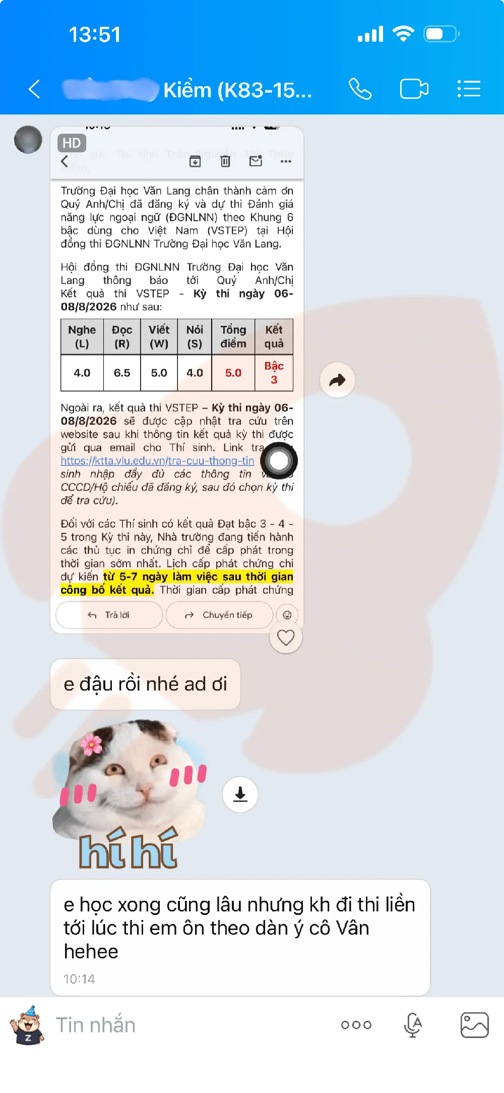 Phản hồi học viên VSTEP B1