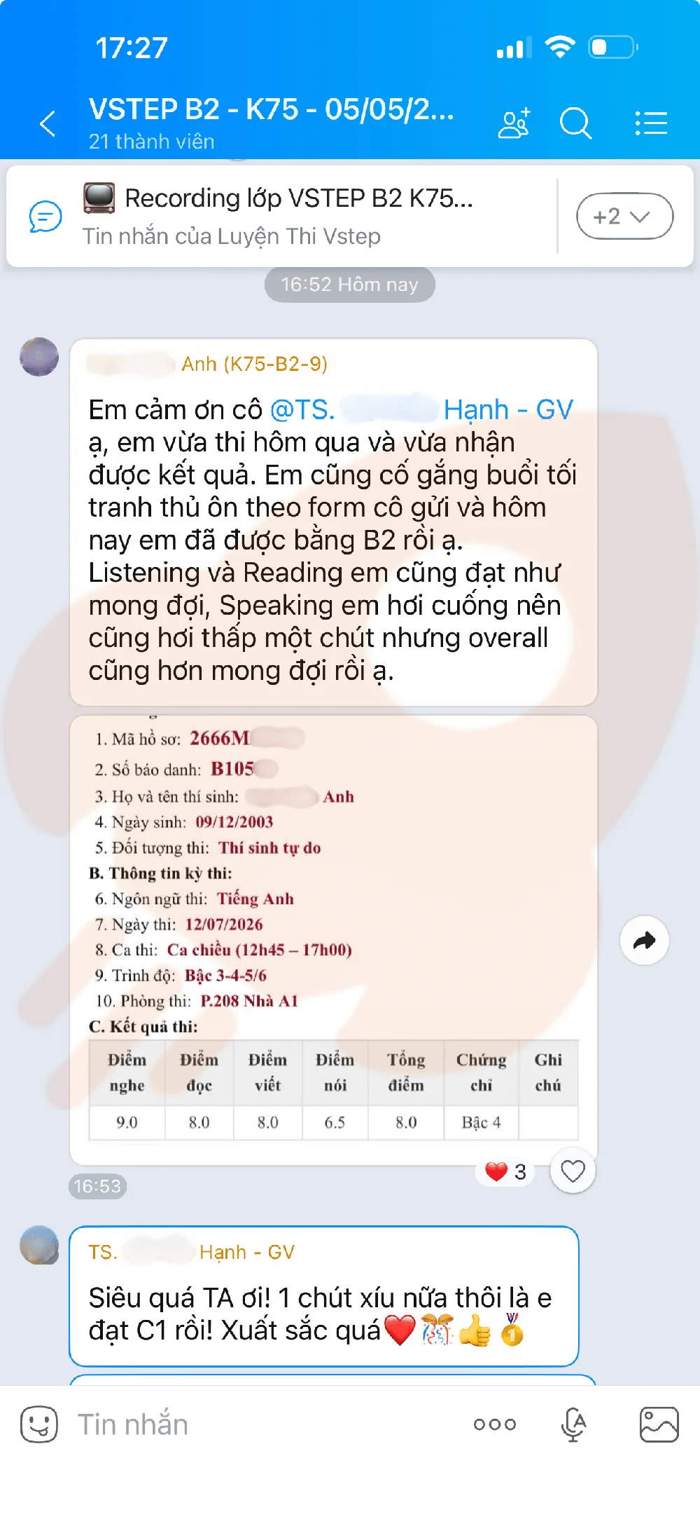 Phản hồi học viên VSTEP B2