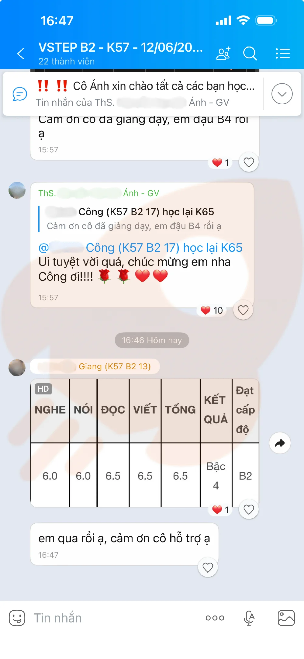Phản hồi học viên VSTEP B2