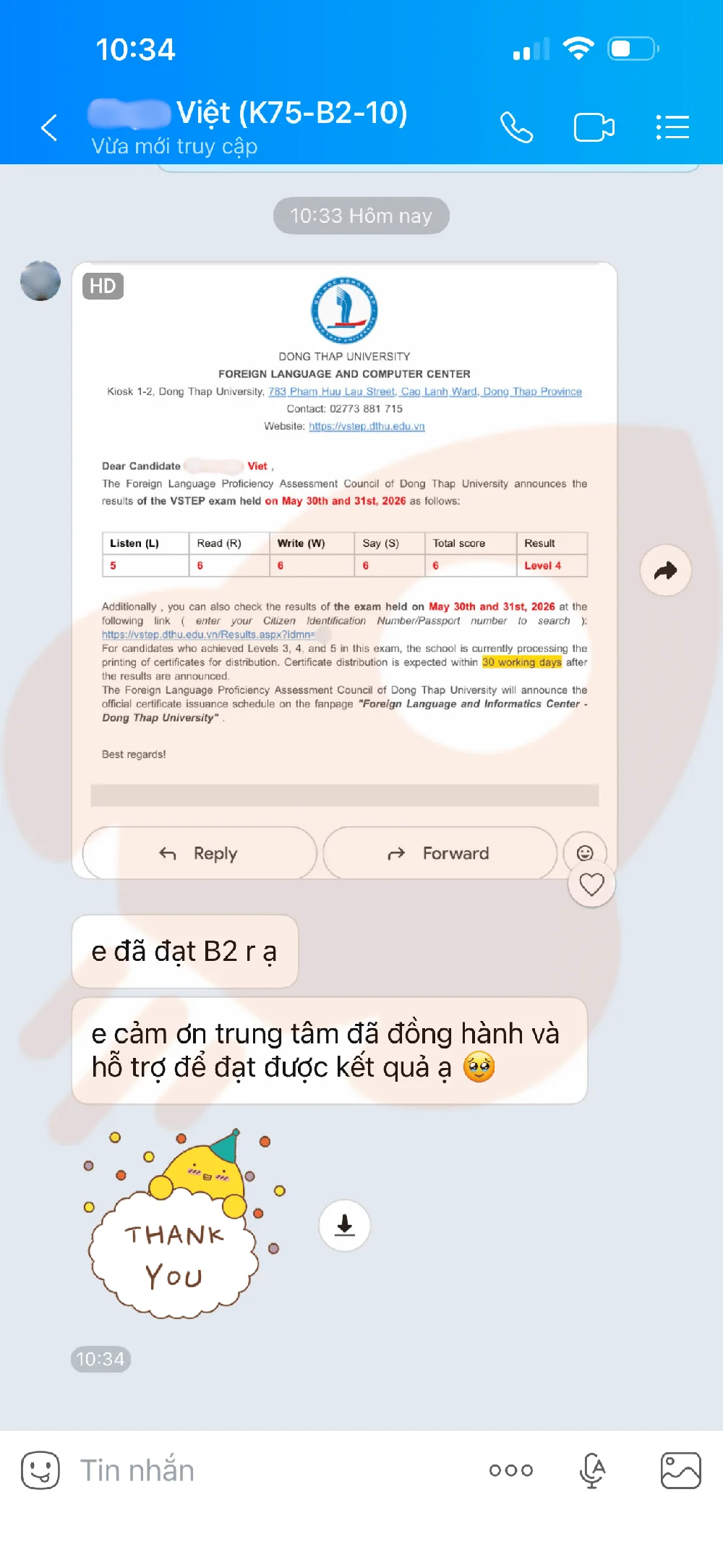 Phản hồi học viên VSTEP B2