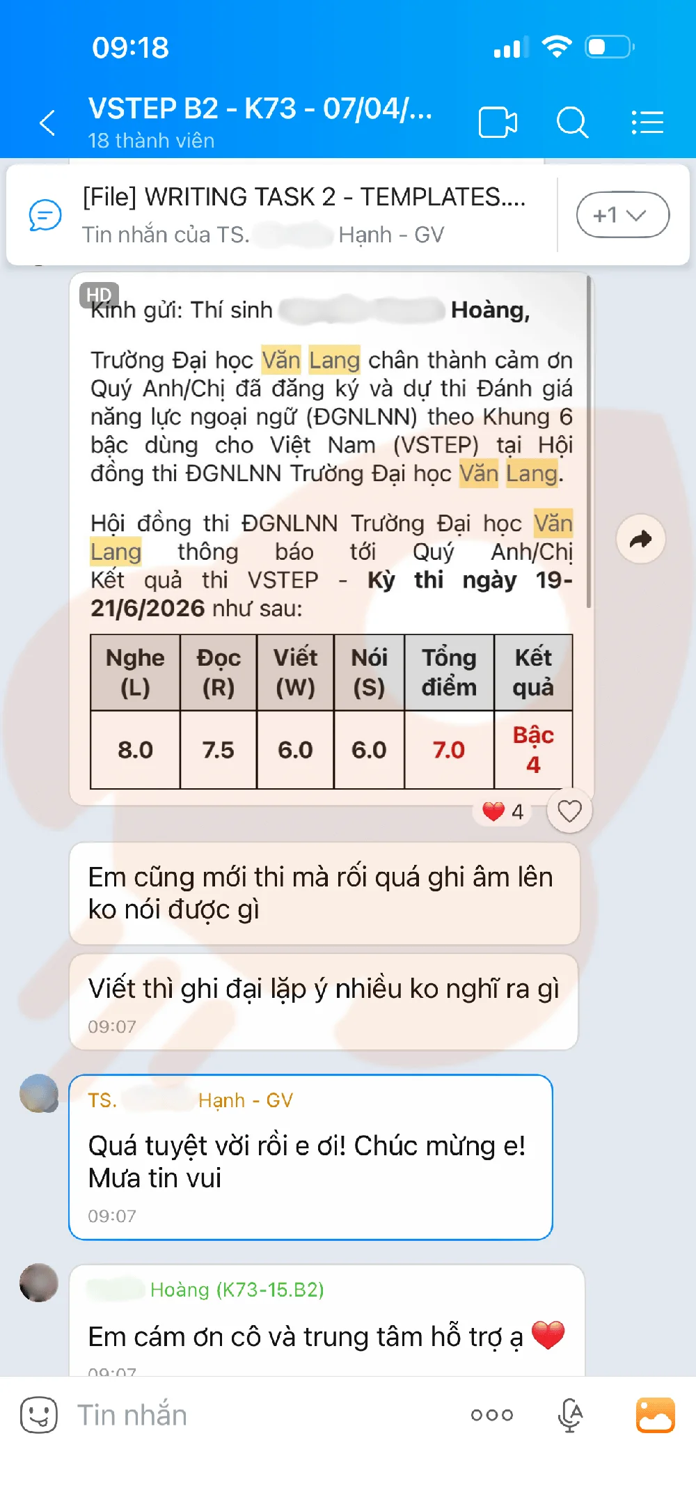 Phản hồi học viên VSTEP B2