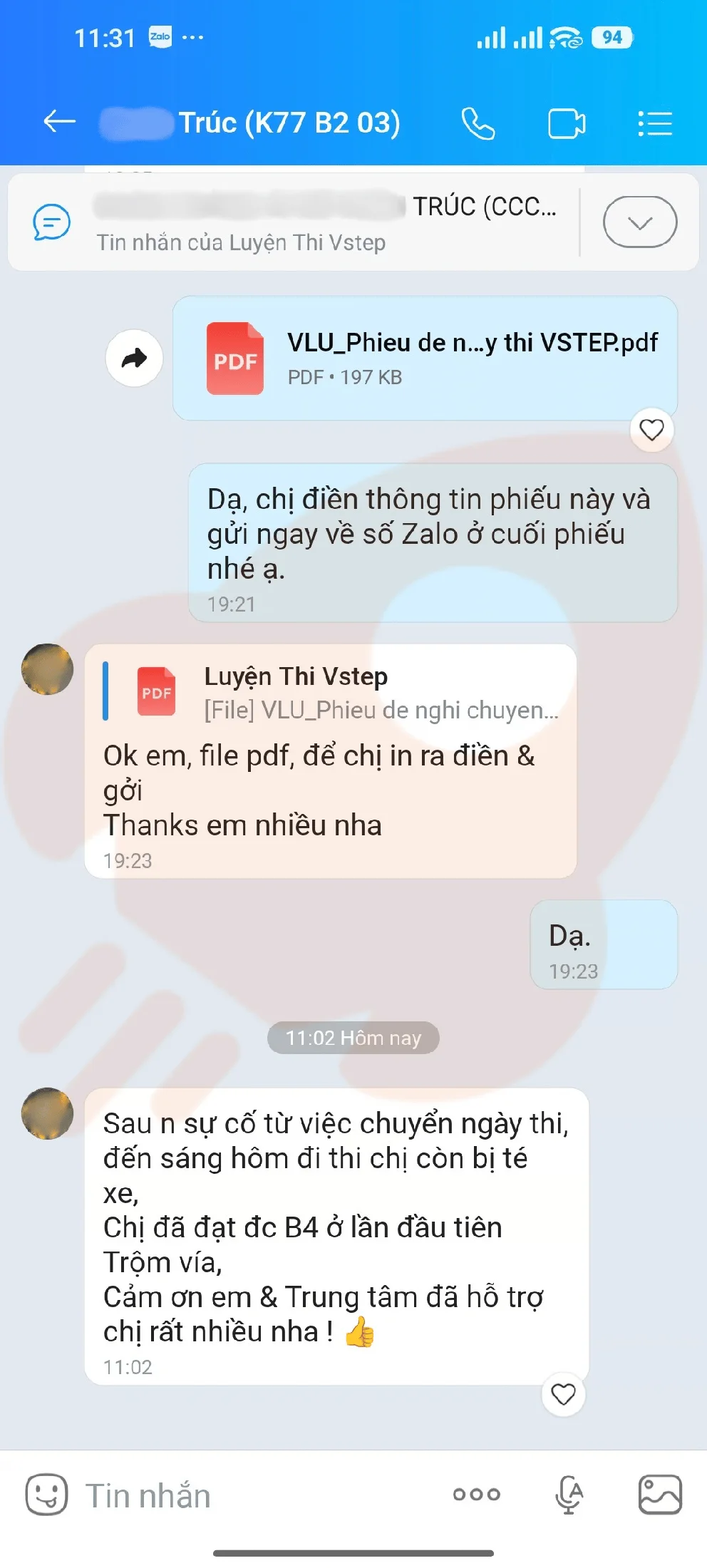 Phản hồi học viên VSTEP B2