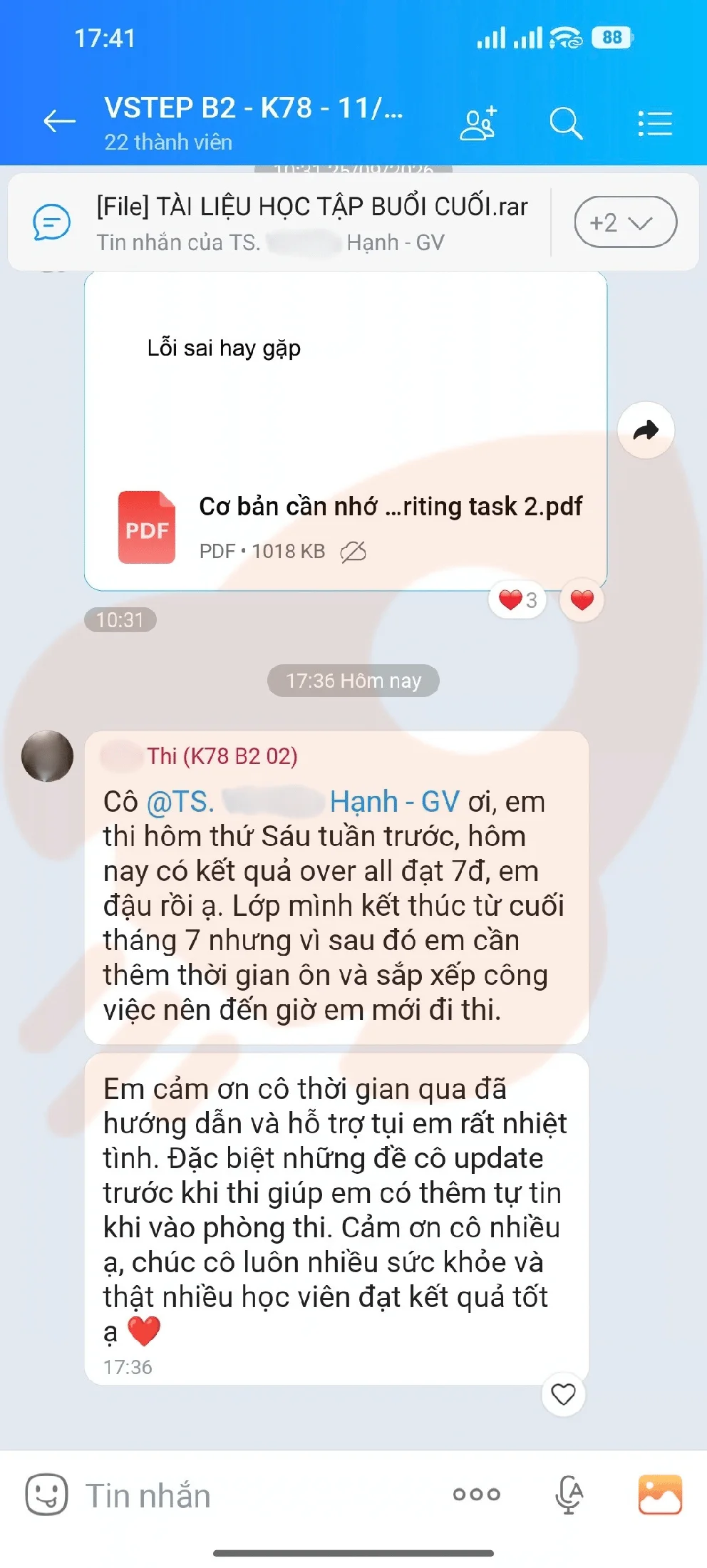 Phản hồi học viên VSTEP B2