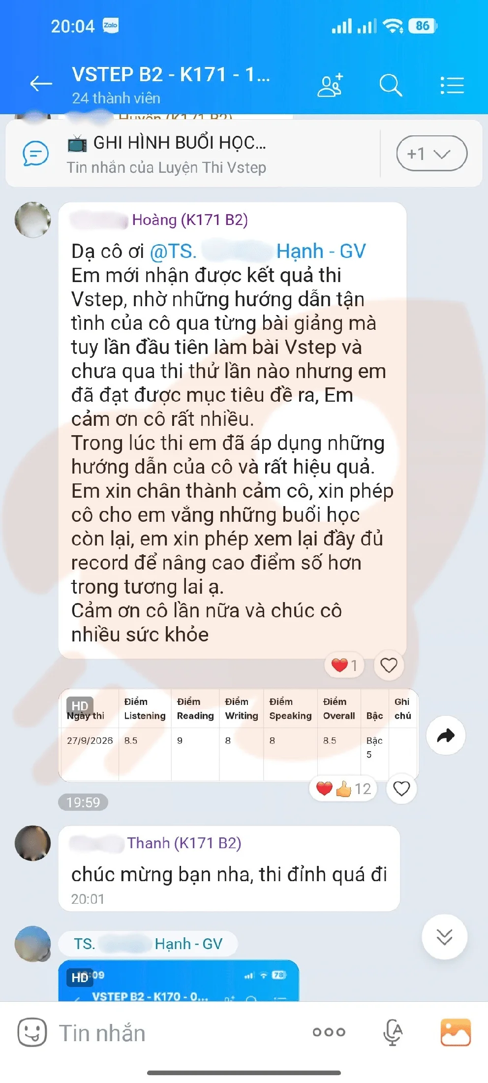 Phản hồi học viên VSTEP B2