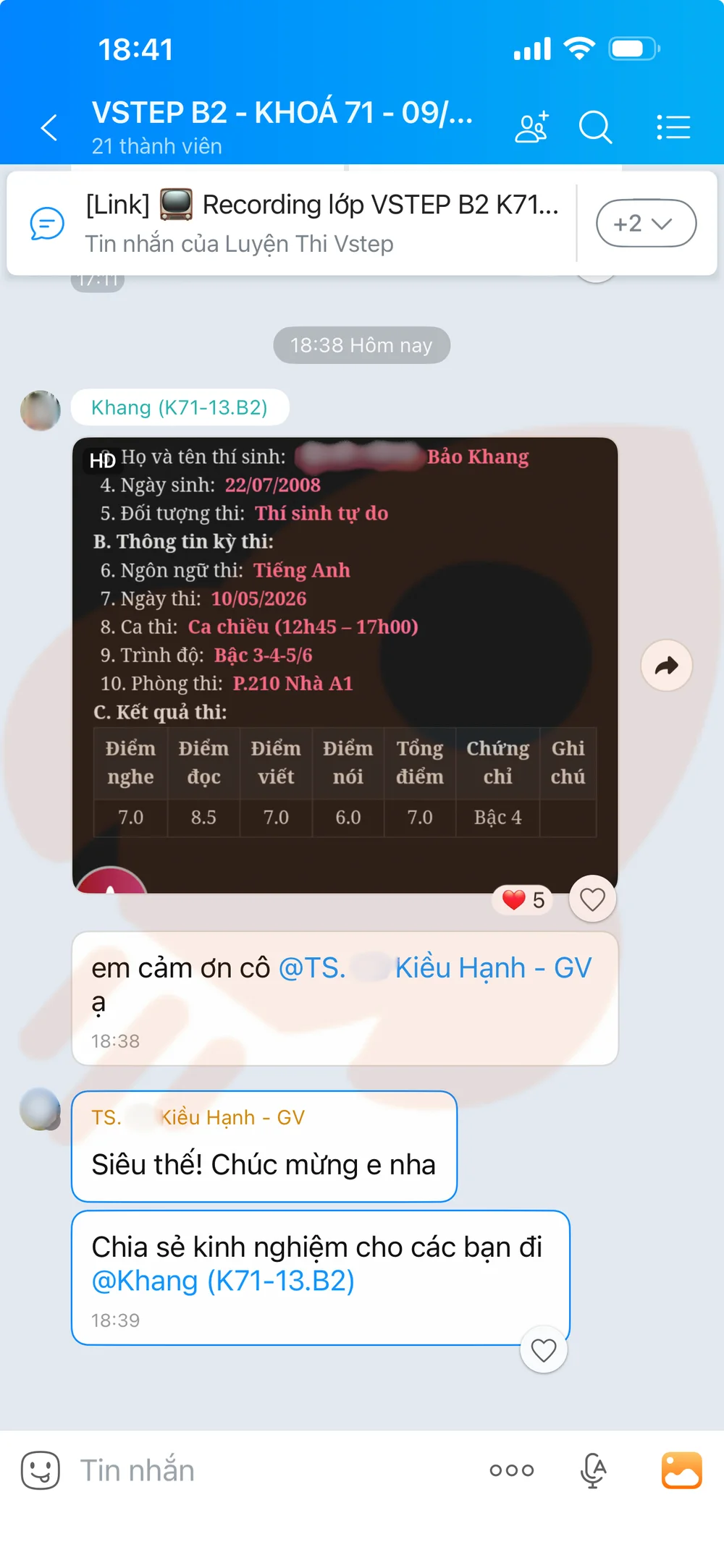 Phản hồi học viên VSTEP B2