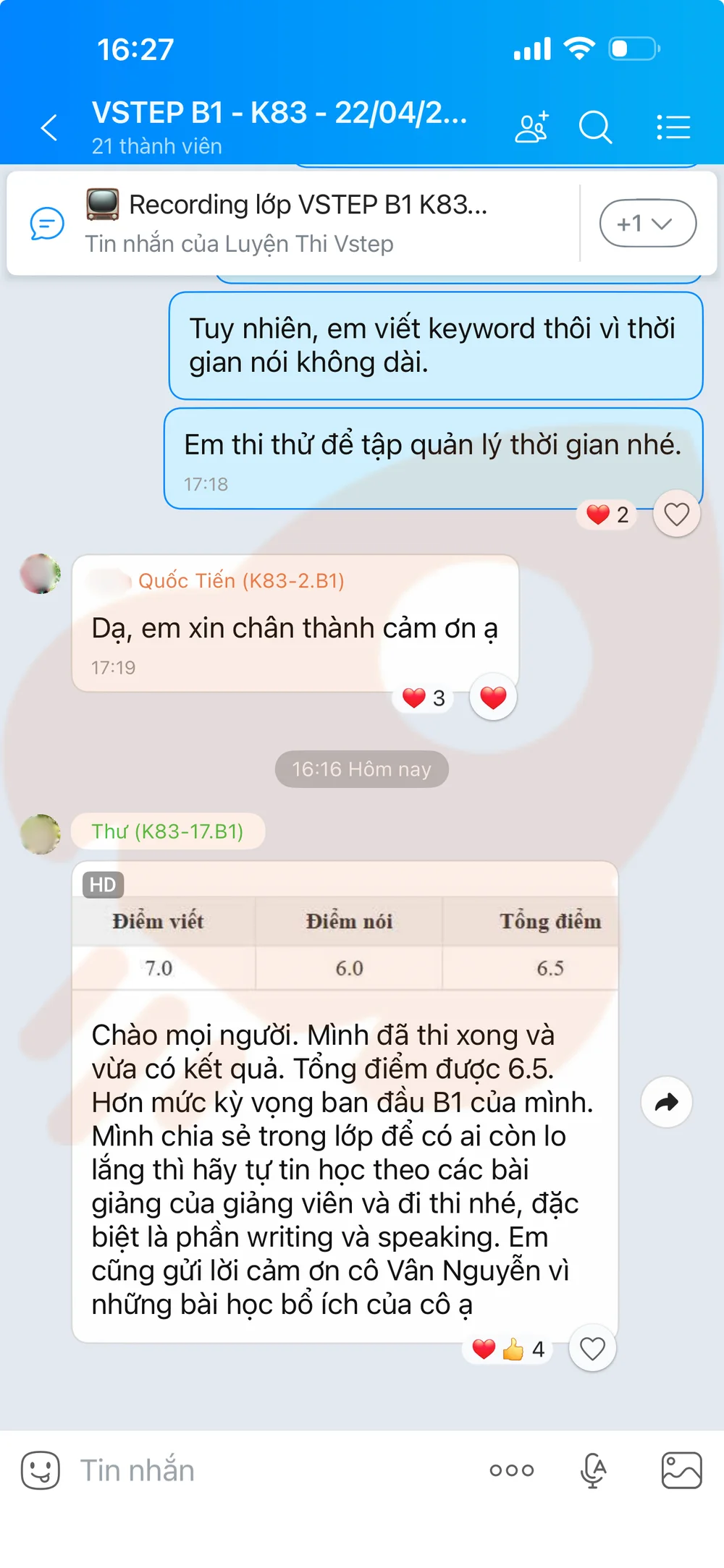 Phản hồi học viên VSTEP B2