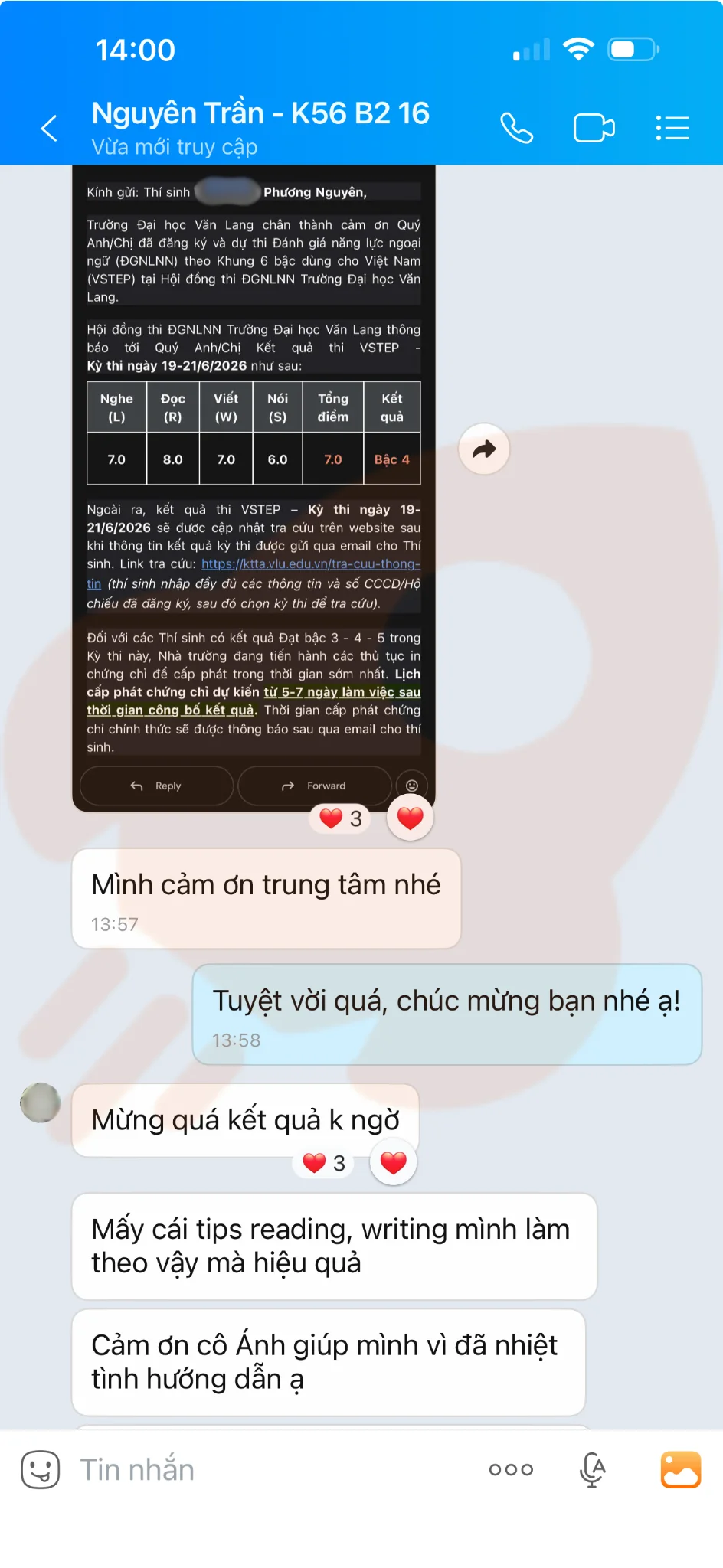Phản hồi học viên VSTEP B2