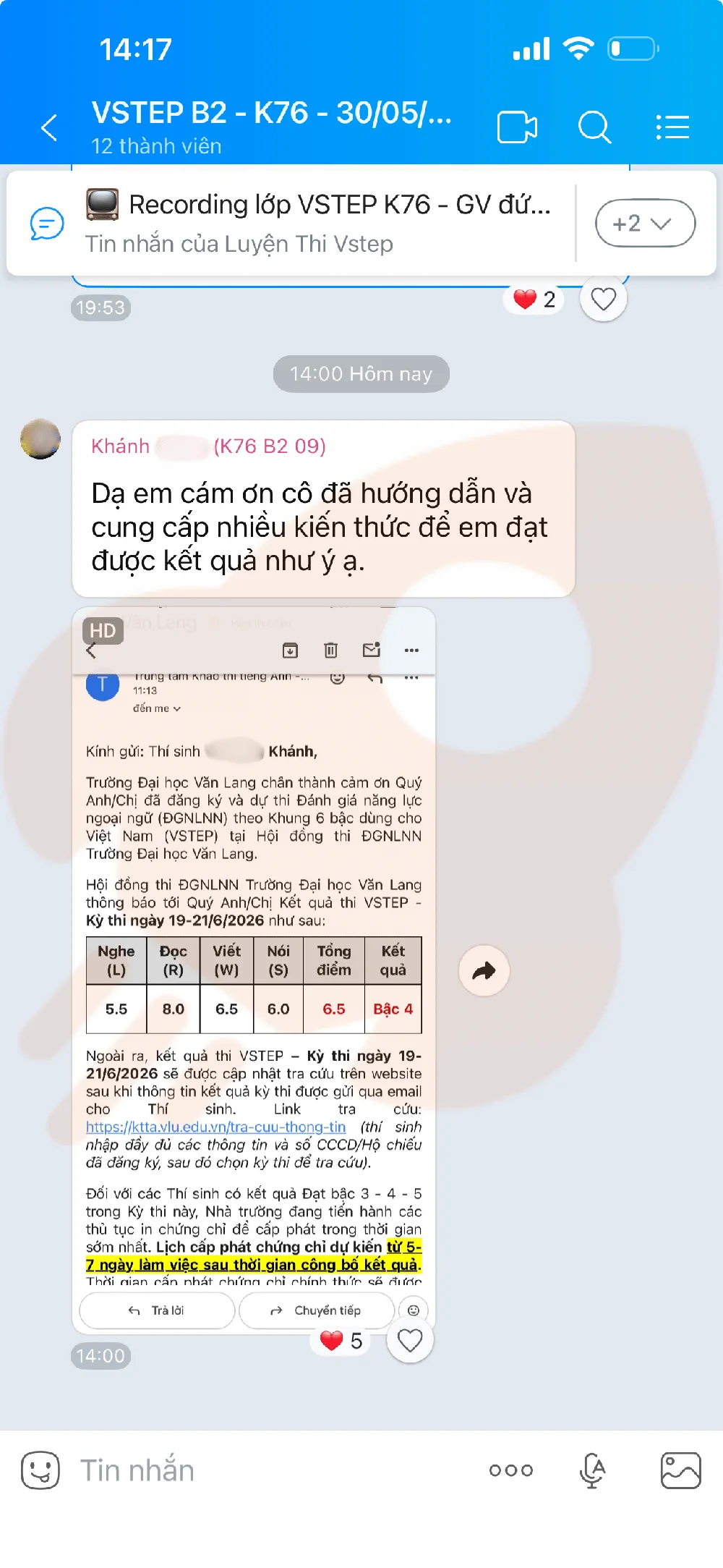 Phản hồi học viên VSTEP B2