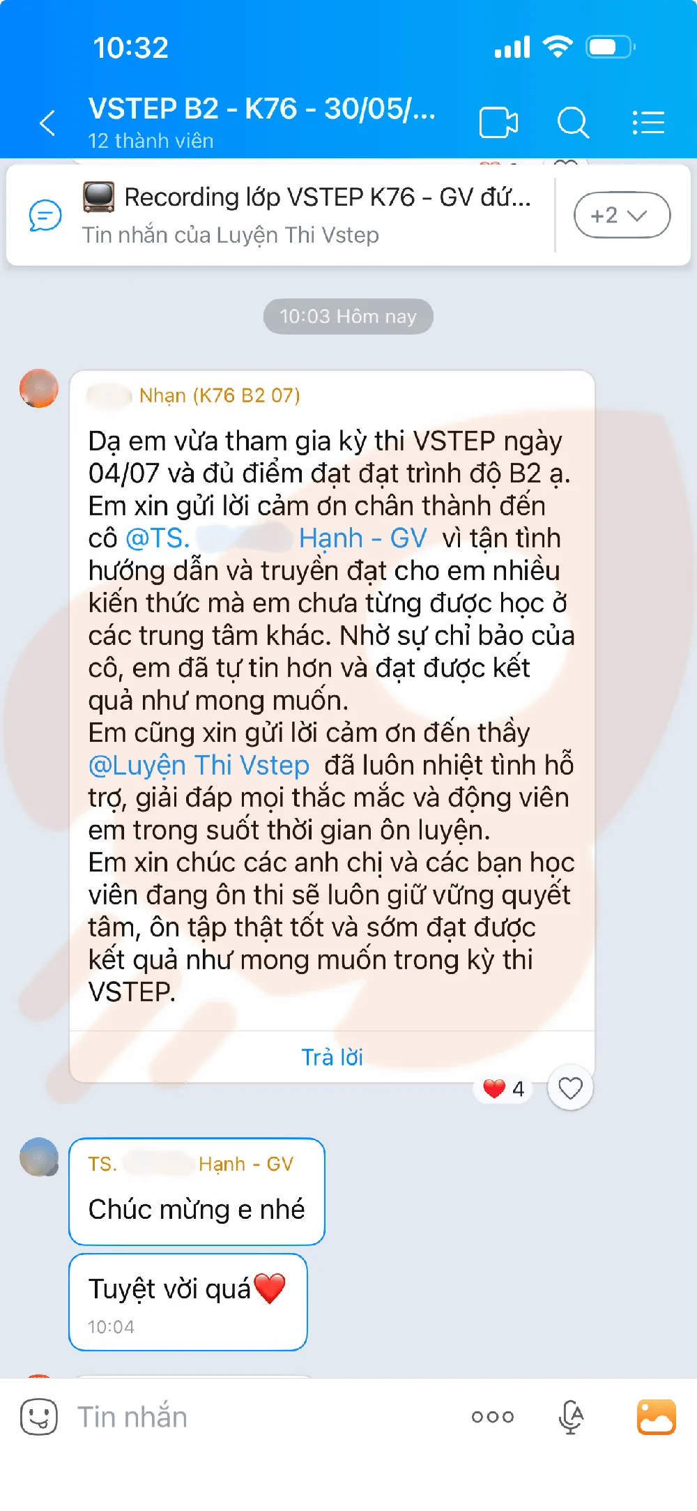 Phản hồi học viên VSTEP B2